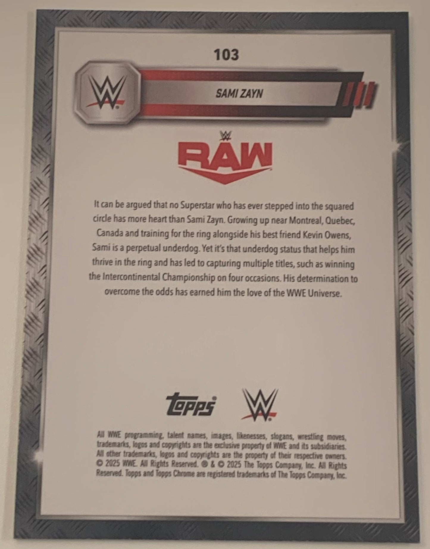 Sami Zayn 2025 WWE NXT Topps Chrome Card