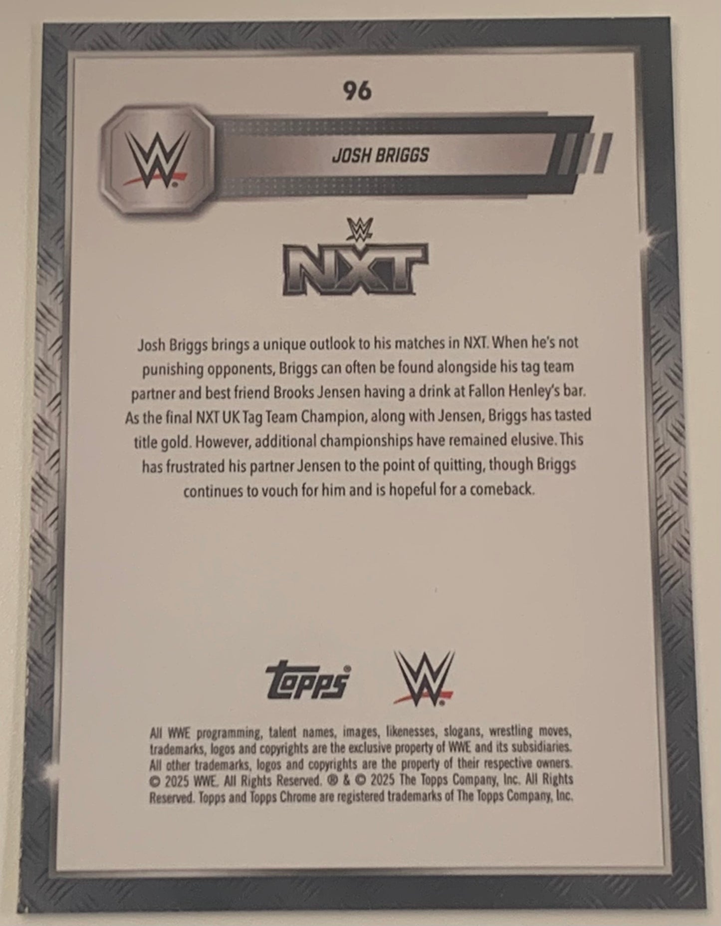 Josh Briggs 2025 WWE NXT Topps Chrome Card