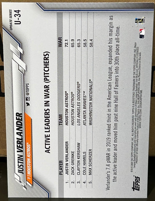 + Justin Verlander 2020 Topps Update Card #U-34 HOUSTON ASTROS