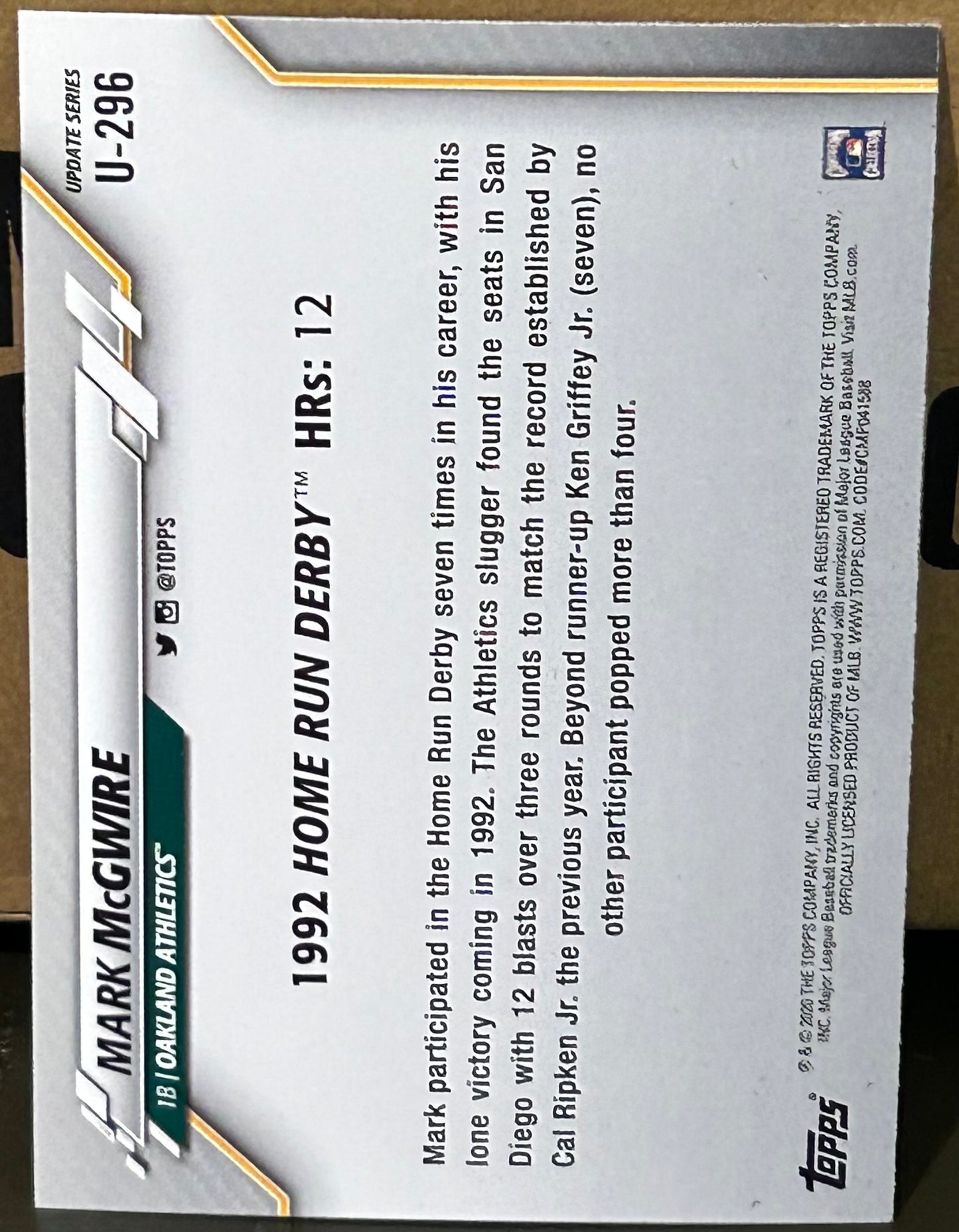 + Mark McGwire 2020 Topps Update Card #U-296 OAKLAND A’s
