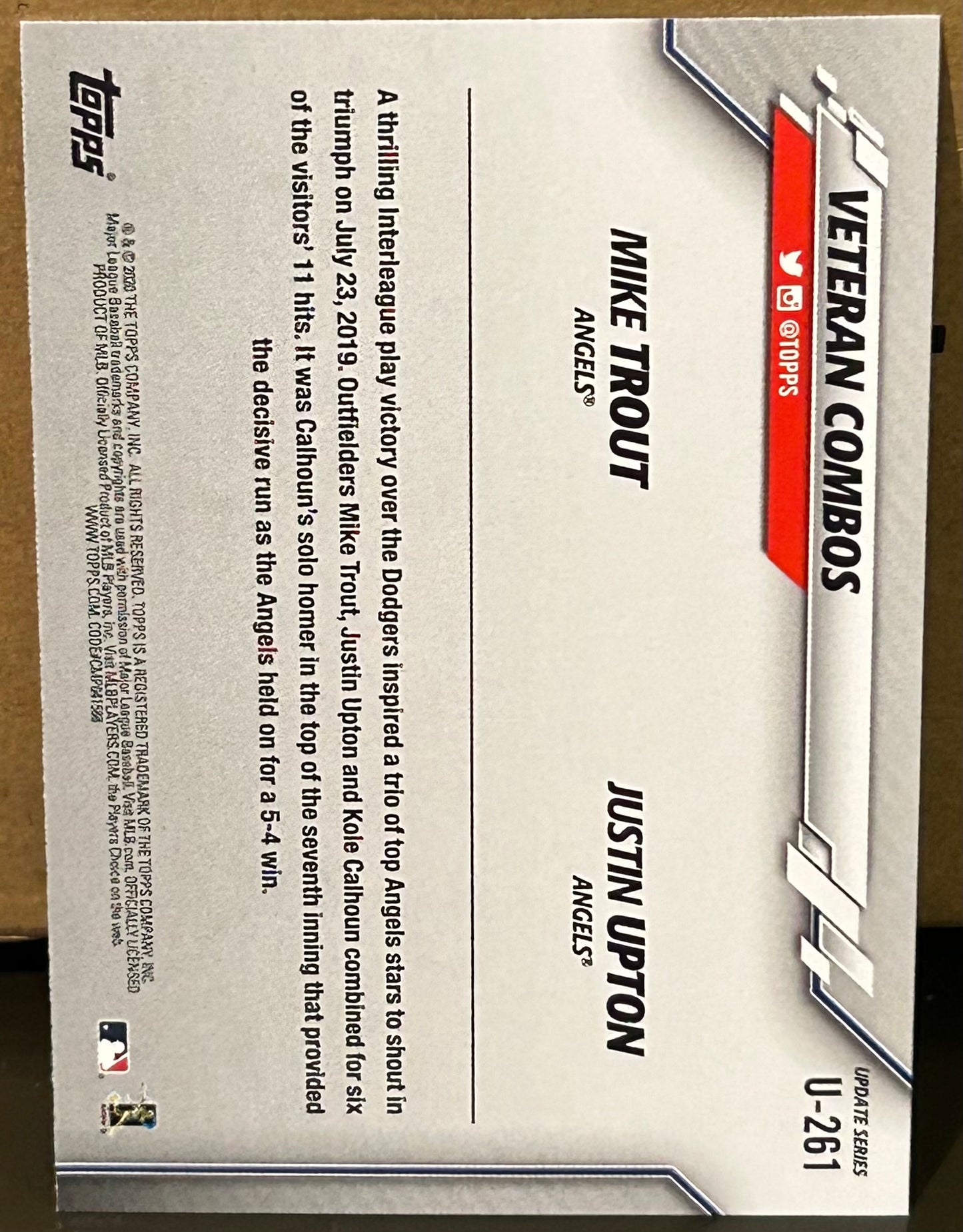+ Angels “Veteran Combos” (Mike Trout & Justin Upton) 2020 Topps Update Card #U-261