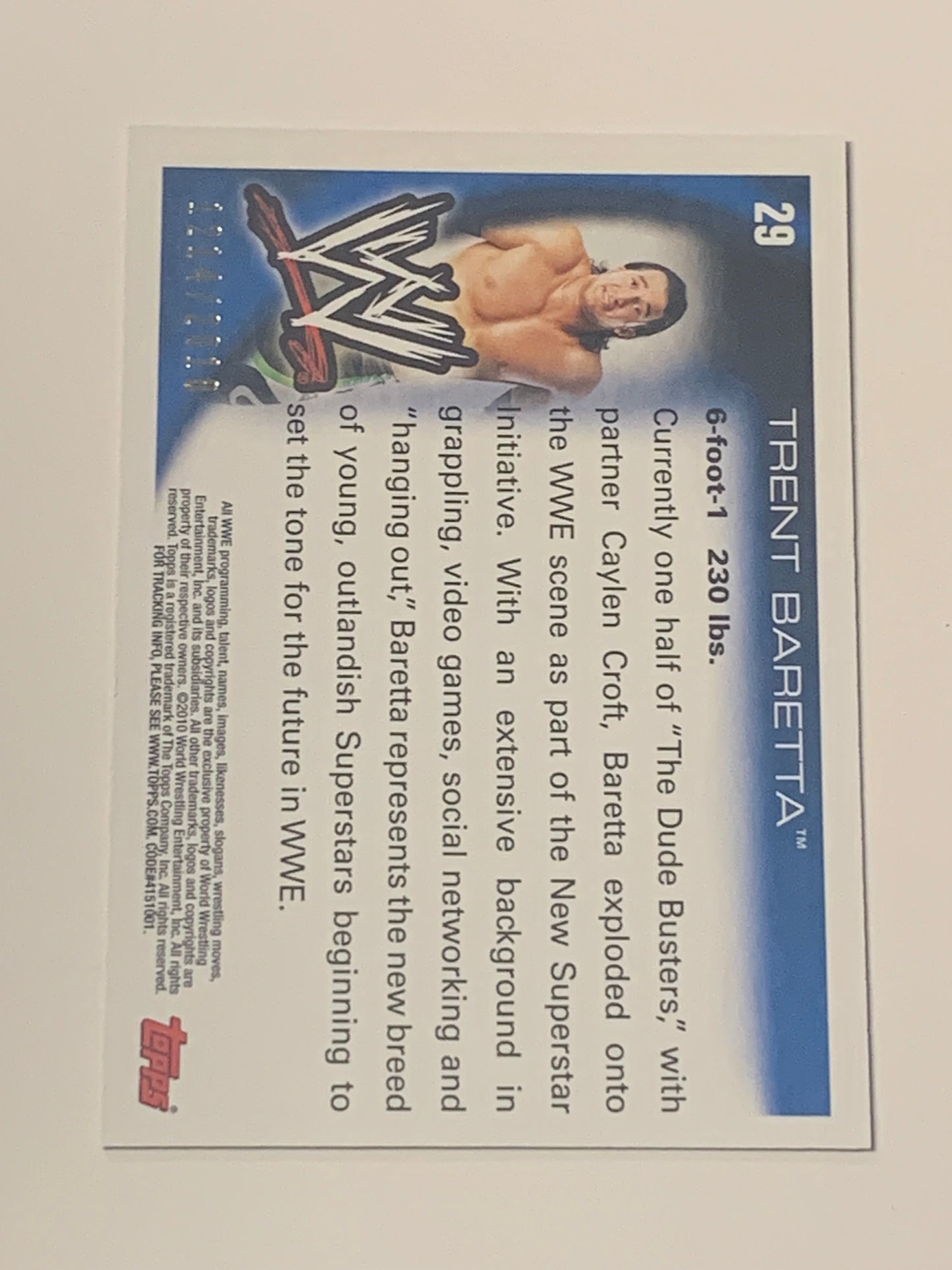Trent Baretta 2010 WWE Topps Blue Parallel ROOKIE Card #1214/2010 (Awesome Card)!!!