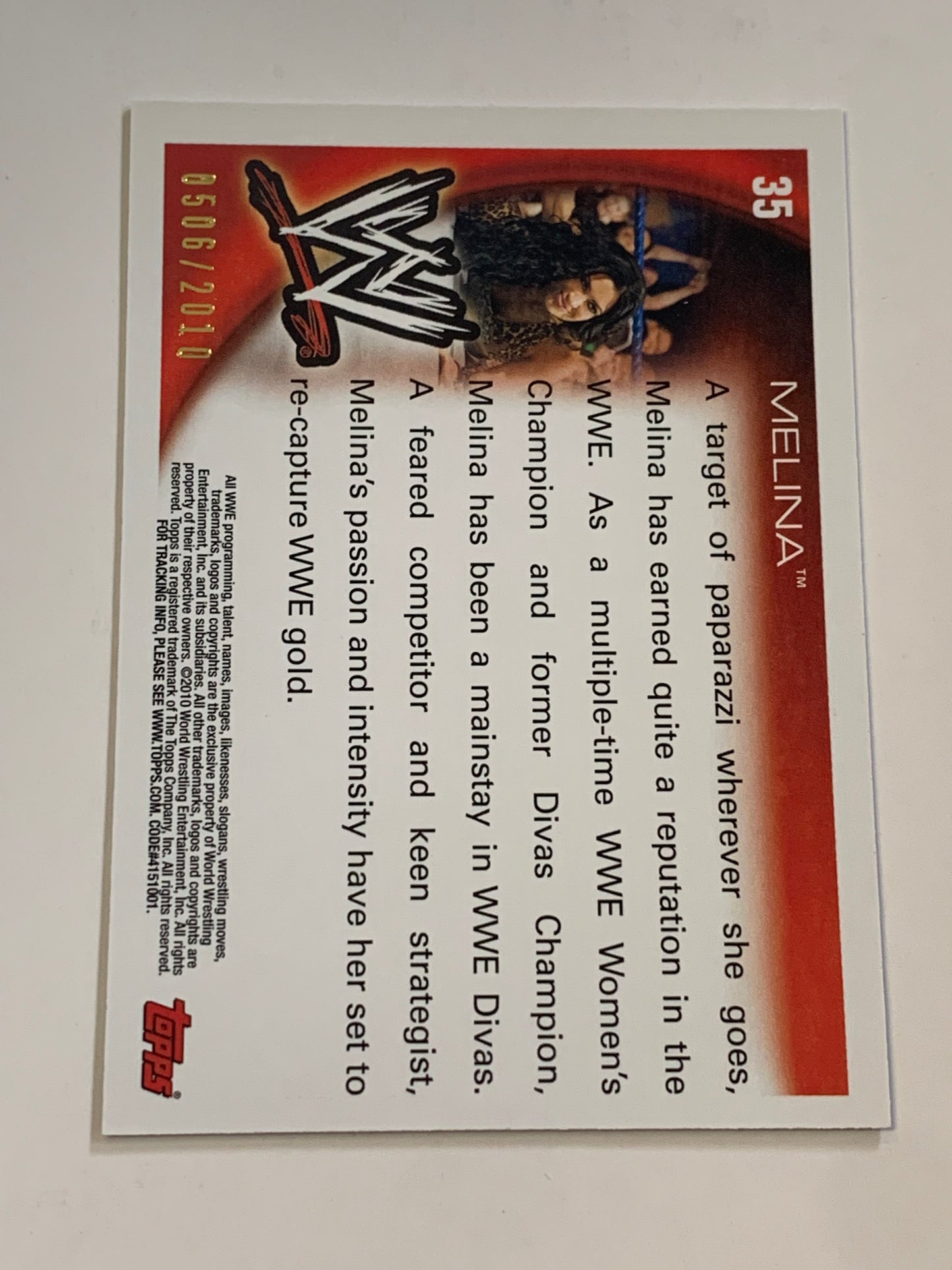 Melina 2010 WWE Topps Blue Parallel Card #506/2010 (Awesome Card)!!!