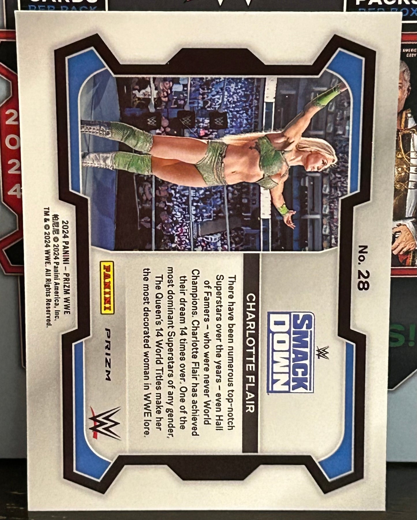 Charlotte Flair 2024 WWE Panini Prizm Cracked Ice Green Refractor Card