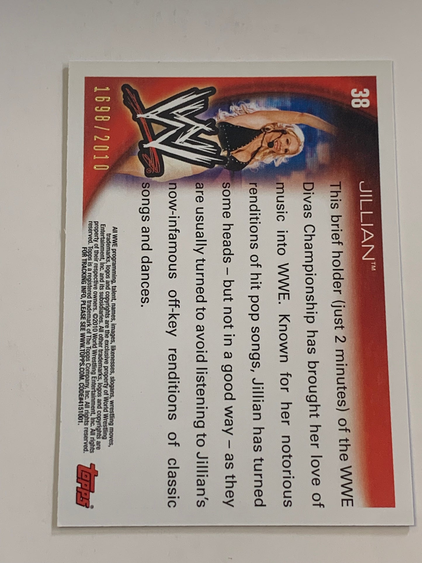 Jillian Hall 2010 WWE Topps Blue Parallel Card #1698/2010 (Awesome Card)!!!