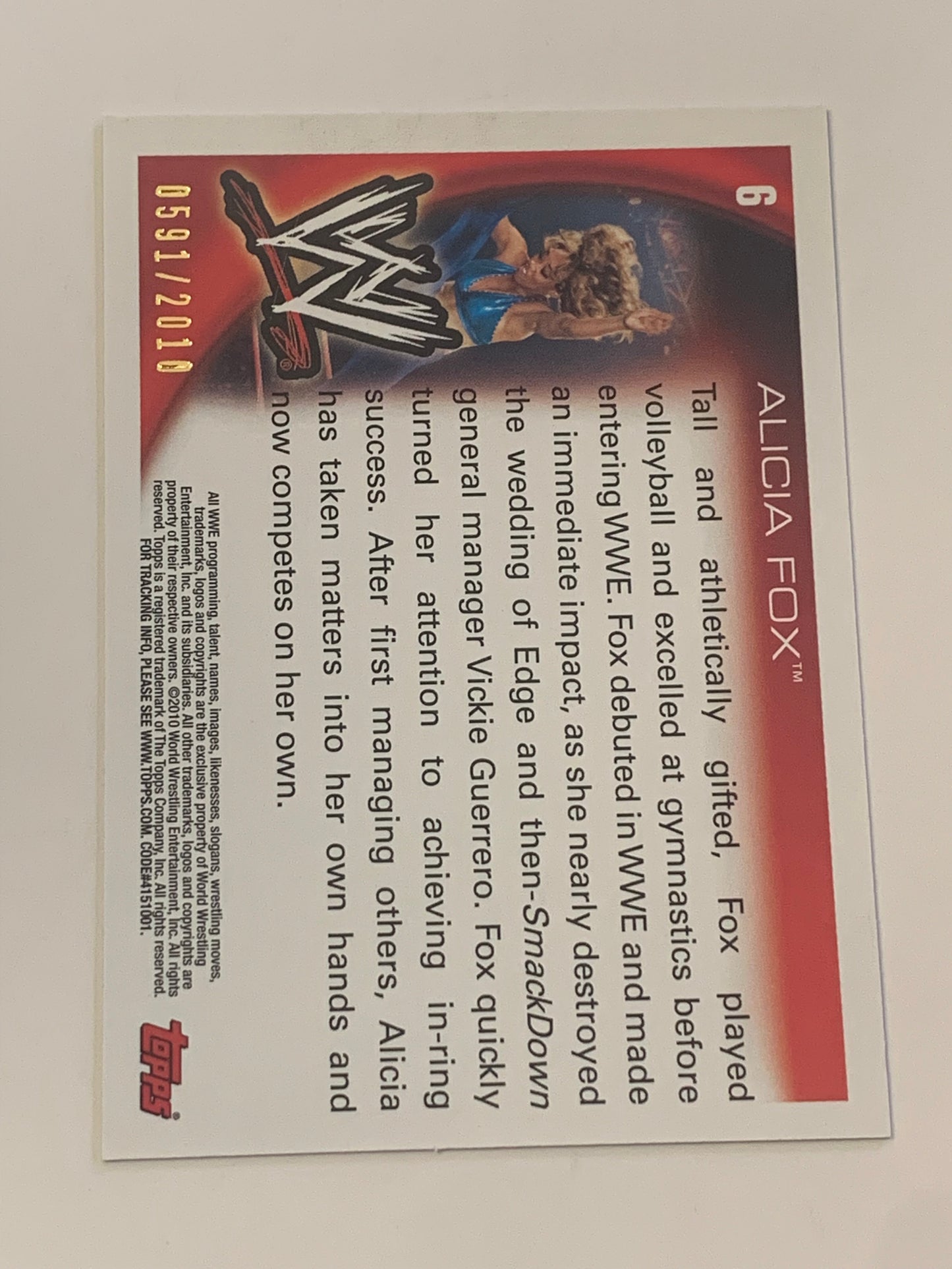 Alicia Fox 2010 WWE Topps Blue Parallel Card #591/2010 (Awesome Card)!!!