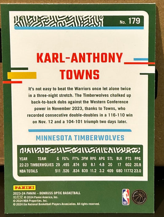 + Karl-Anthony Towns 2023-24 Panini Donruss Optic Card TIMBERWOLVES