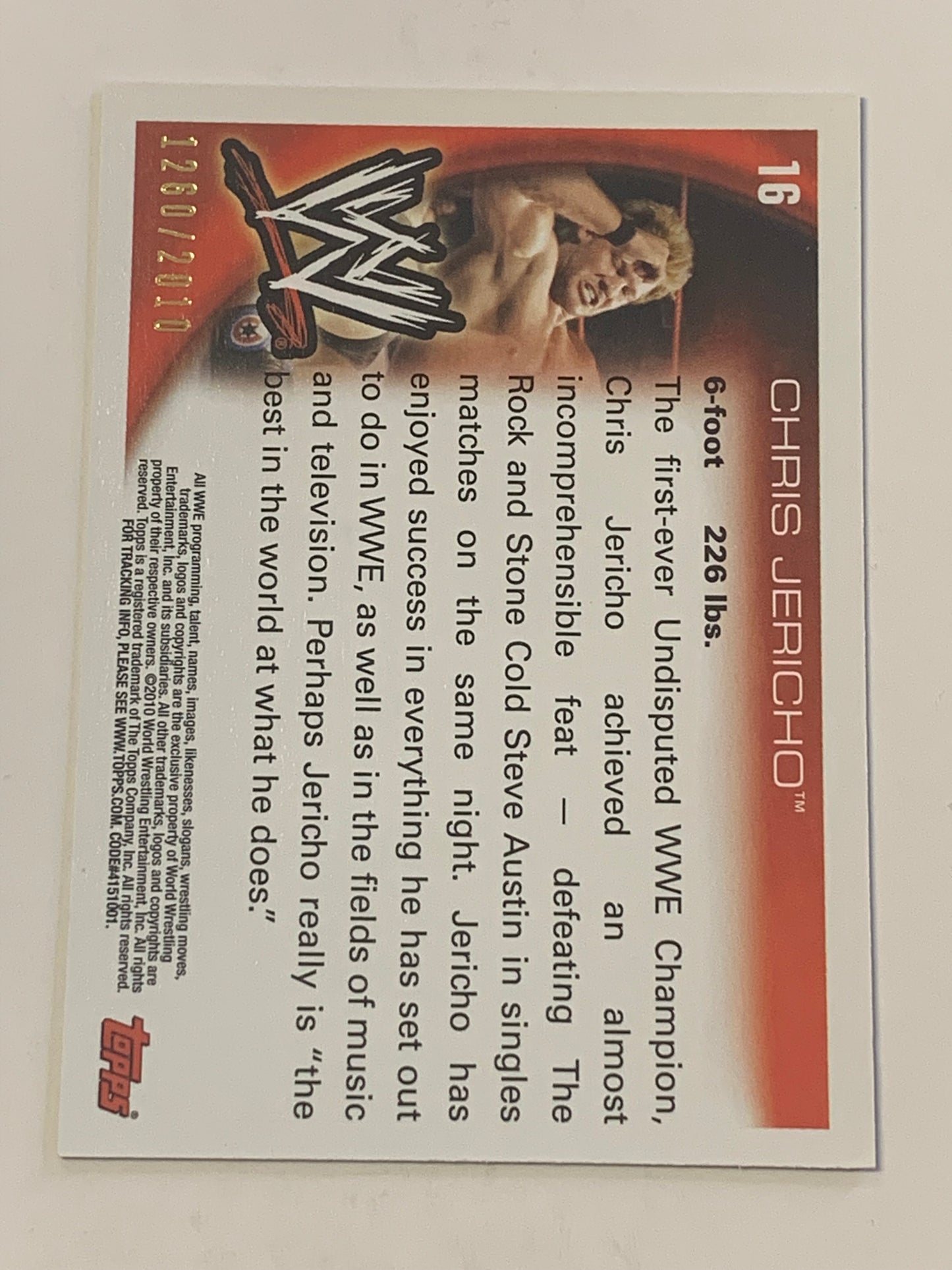 Chris Jericho 2010 WWE Topps Blue Parallel Card #1260/2010 (Awesome Card)!!!