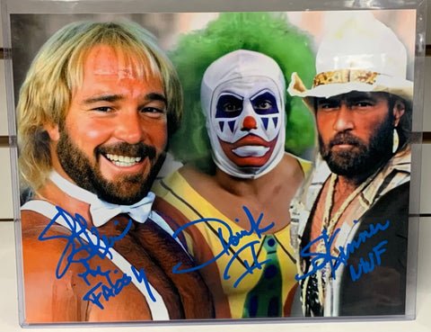 Triple Signed (Steve Kern, Doink The Clown, Skinner) Signed 8x10 Color Photo