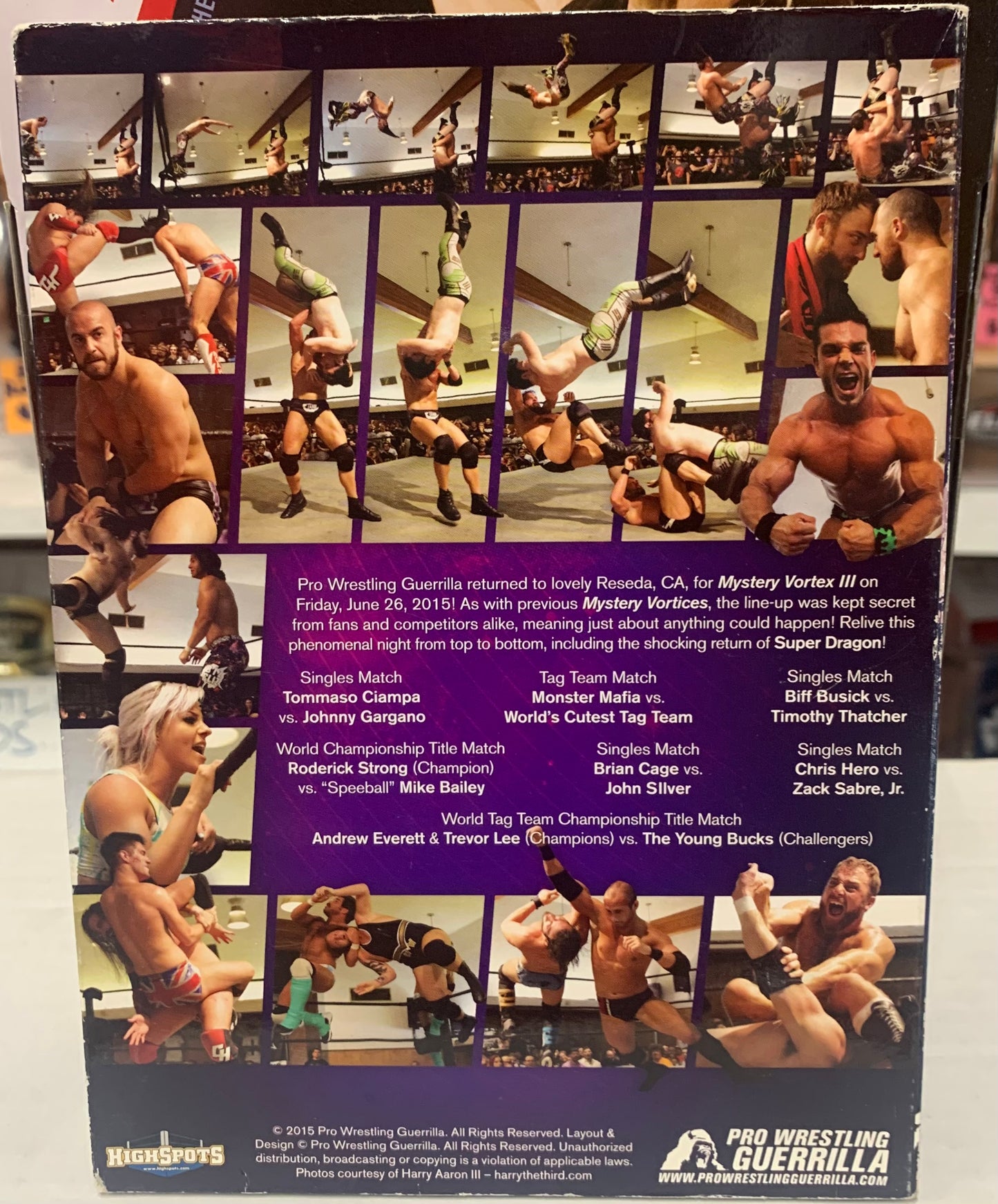PWG Pro Wrestling Guerrilla DVD “Mystery Vortex 3” 6/26/2015 (Zack Sabre jr, Gargano, Busick, Thatcher)