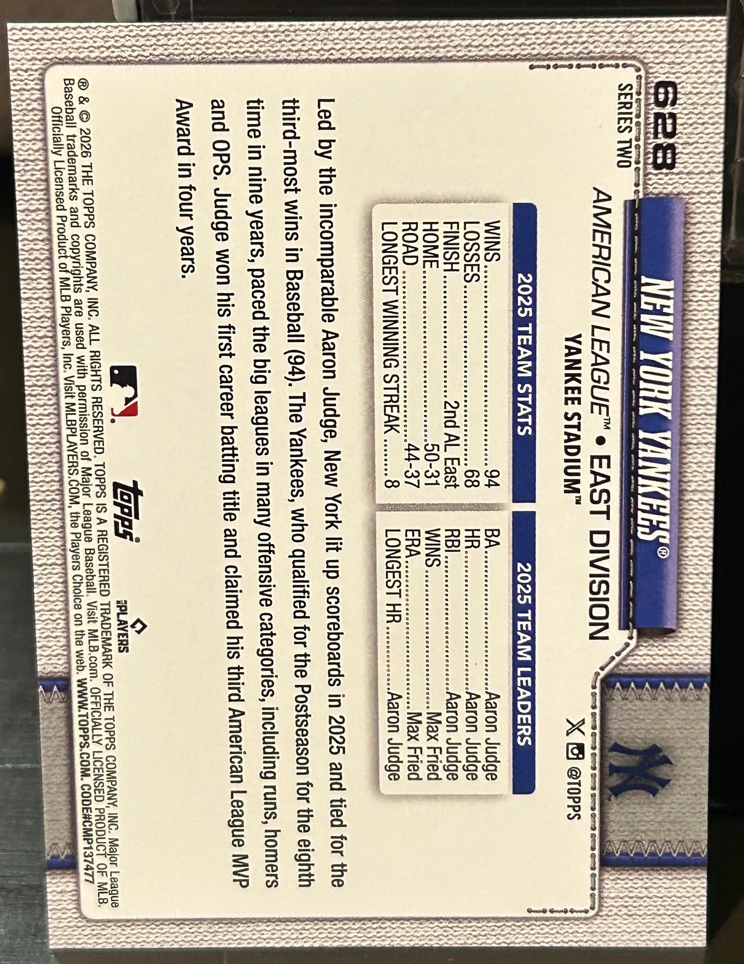 + New York Yankees 2026 Topps Team Card