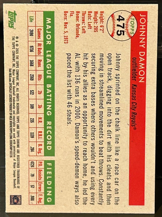+ Johnny Damon 2025 Topps Chrome Platinum Prizm REFRACTOR Card KANSAS CITY ROYALS