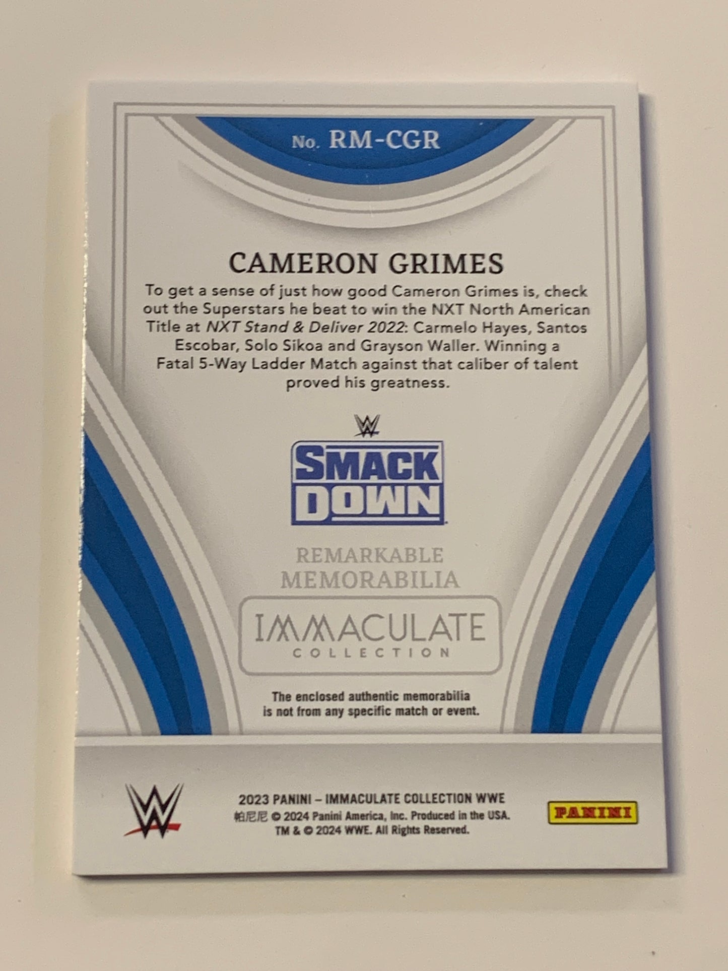 Cameron Grimes 2023 Immaculate Remarkable Memorabilia Card #6/25