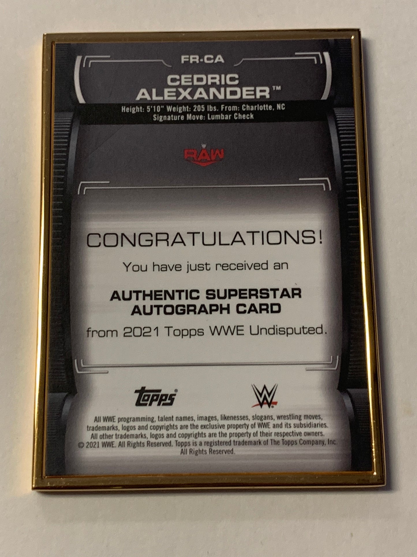 Cedrick Alexander 2021 WWE Topps Undisputed Authentic Superstar Autograph #/150 (Only 150 Made)!!!