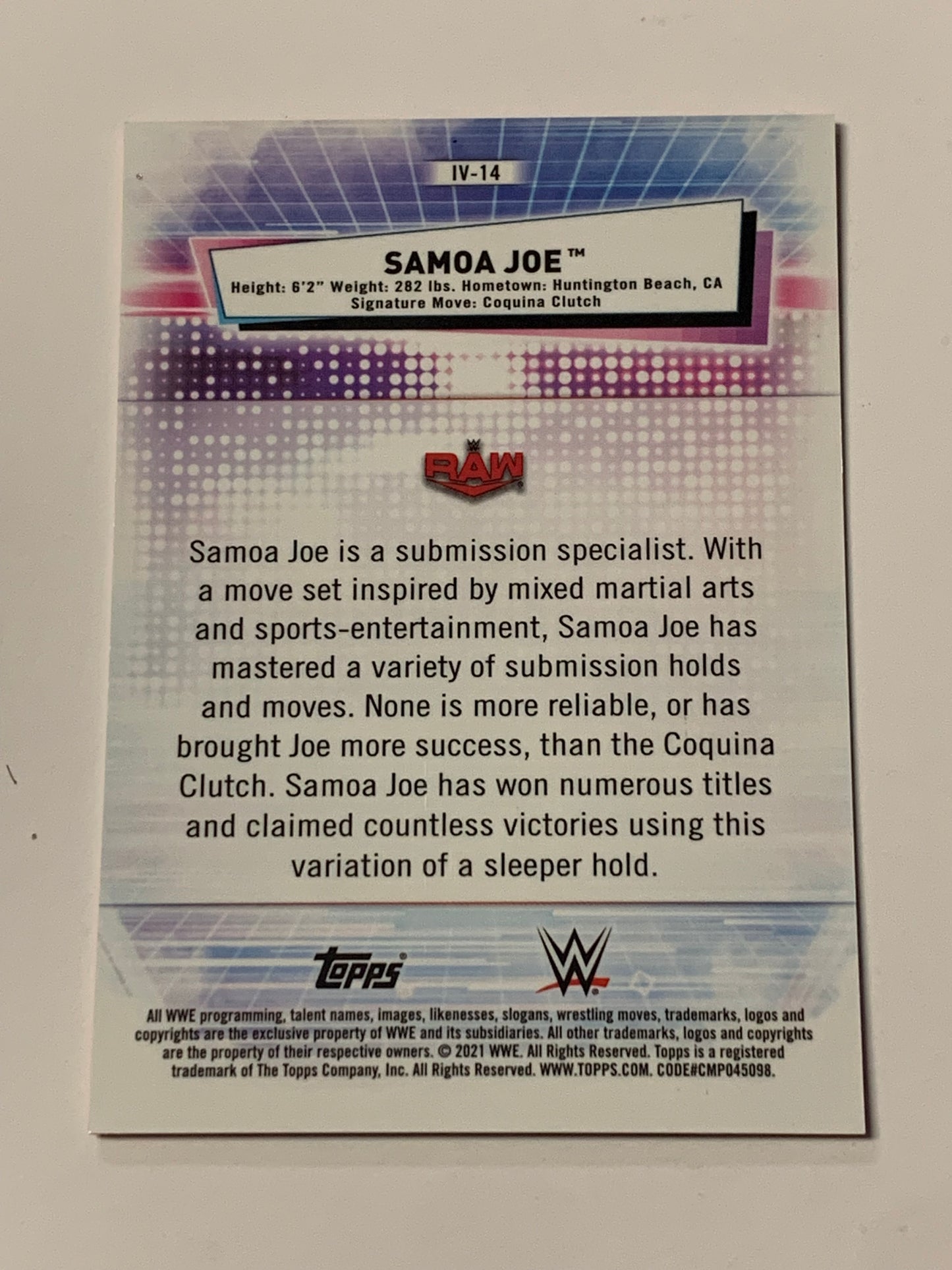 Samoa Joe 2021 WWE Topps Chrome Orange Refractor Card #25/25