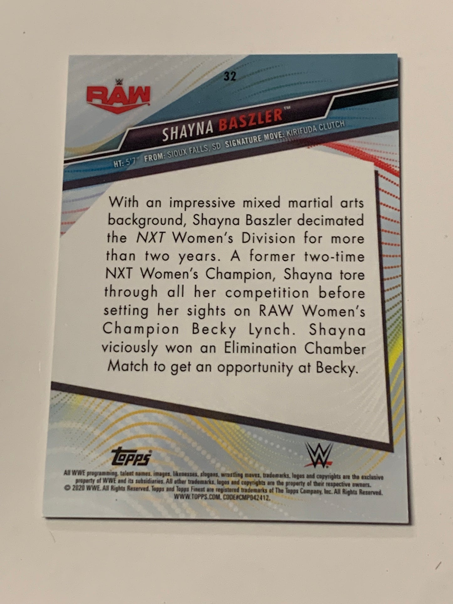 Shayna Baszler 2020 WWE Topps Finest Blue Refractor #/150 (Only 150 Made)!!!