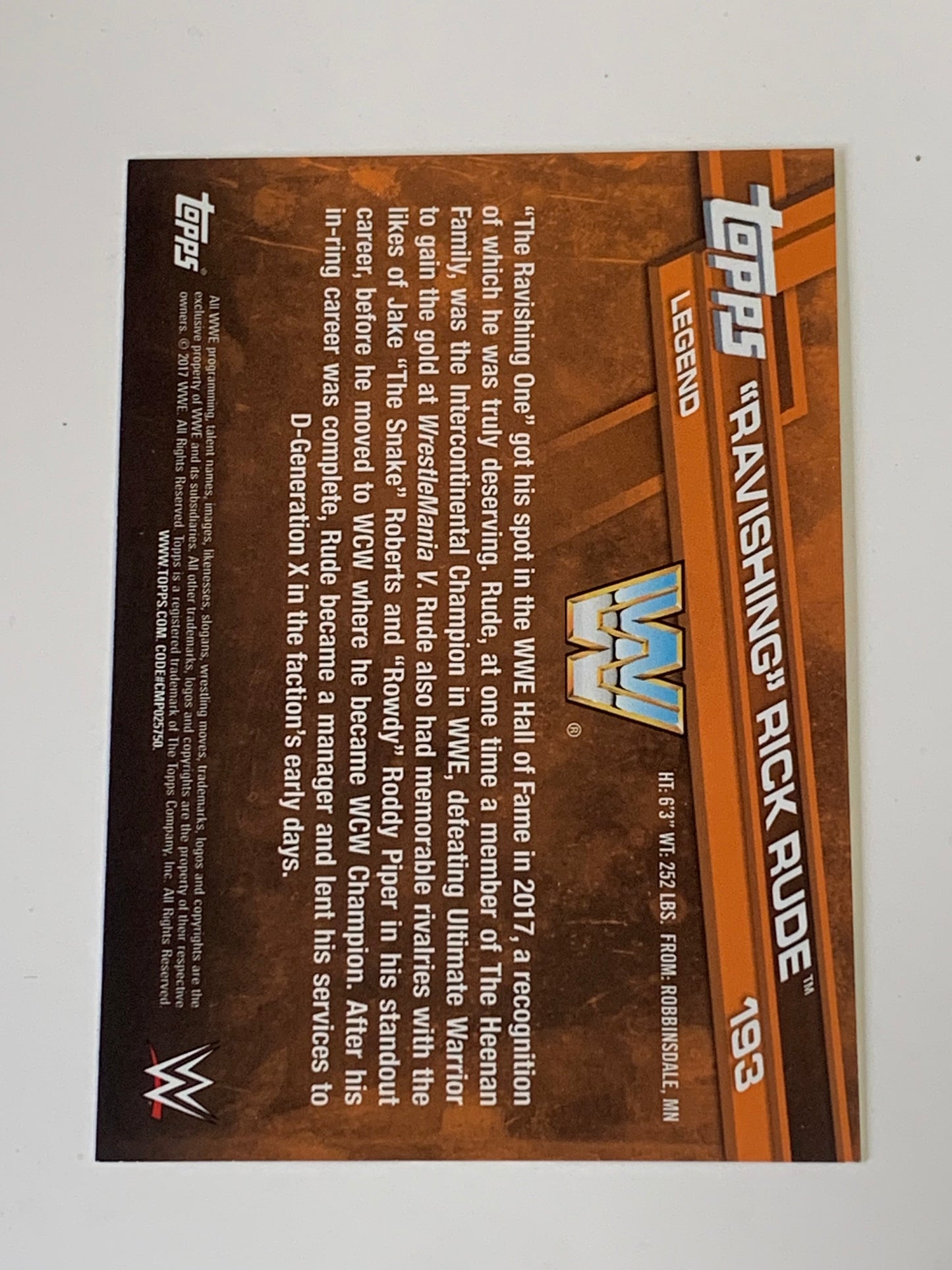 Ravishing Rick Rude 2017 WWE Topps Bronze Parallel Card