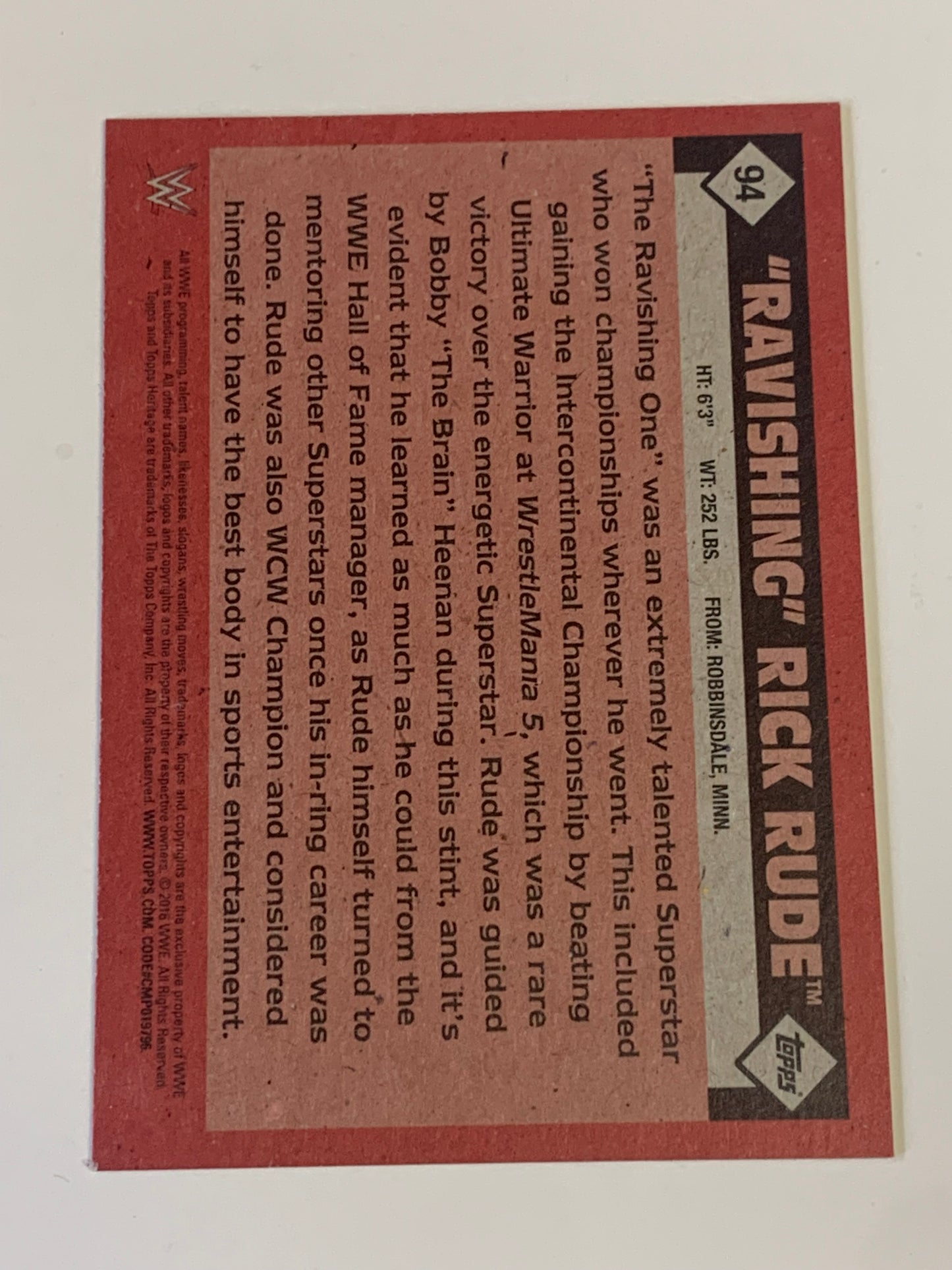 Ravishing Rick Rude 2016 WWE Topps Heritage Card
