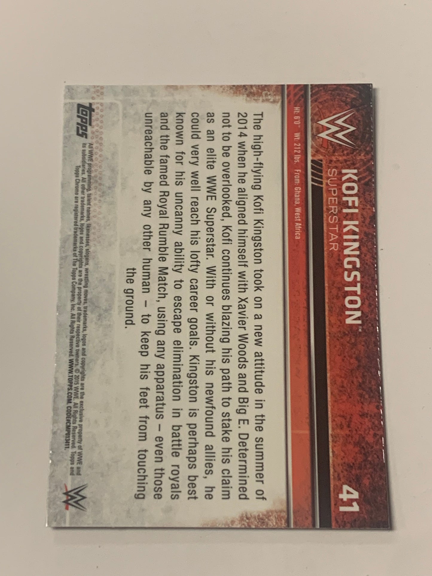 Kofi Kingston 2015 WWE Topps Chrome REFRACTOR #41