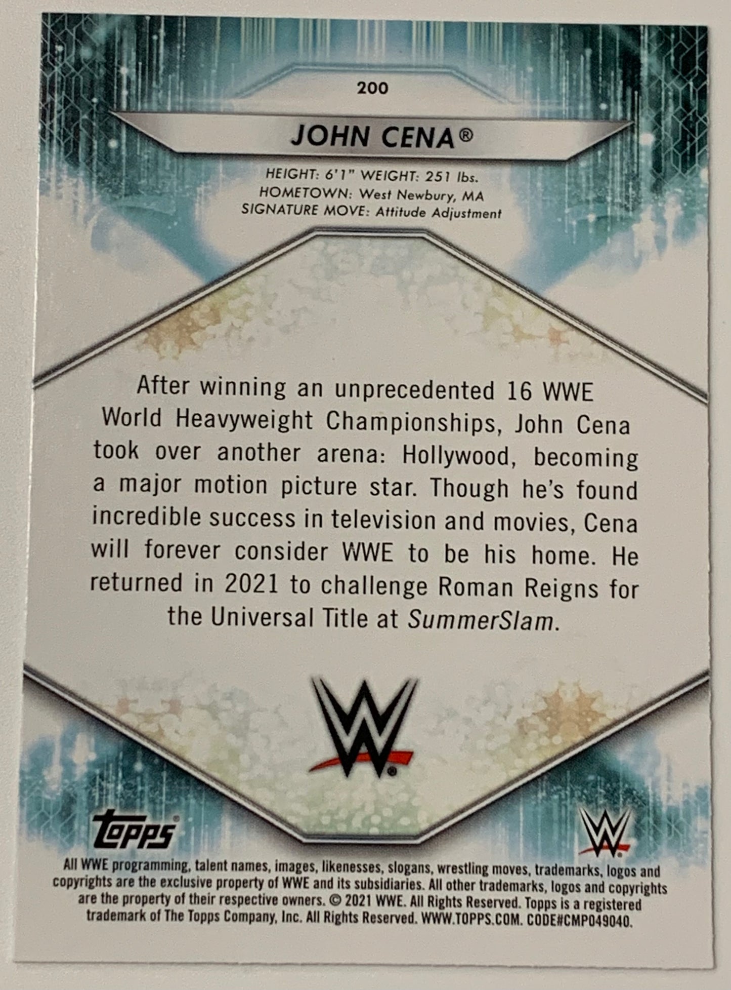 John Cena 2021 WWE Topps Card