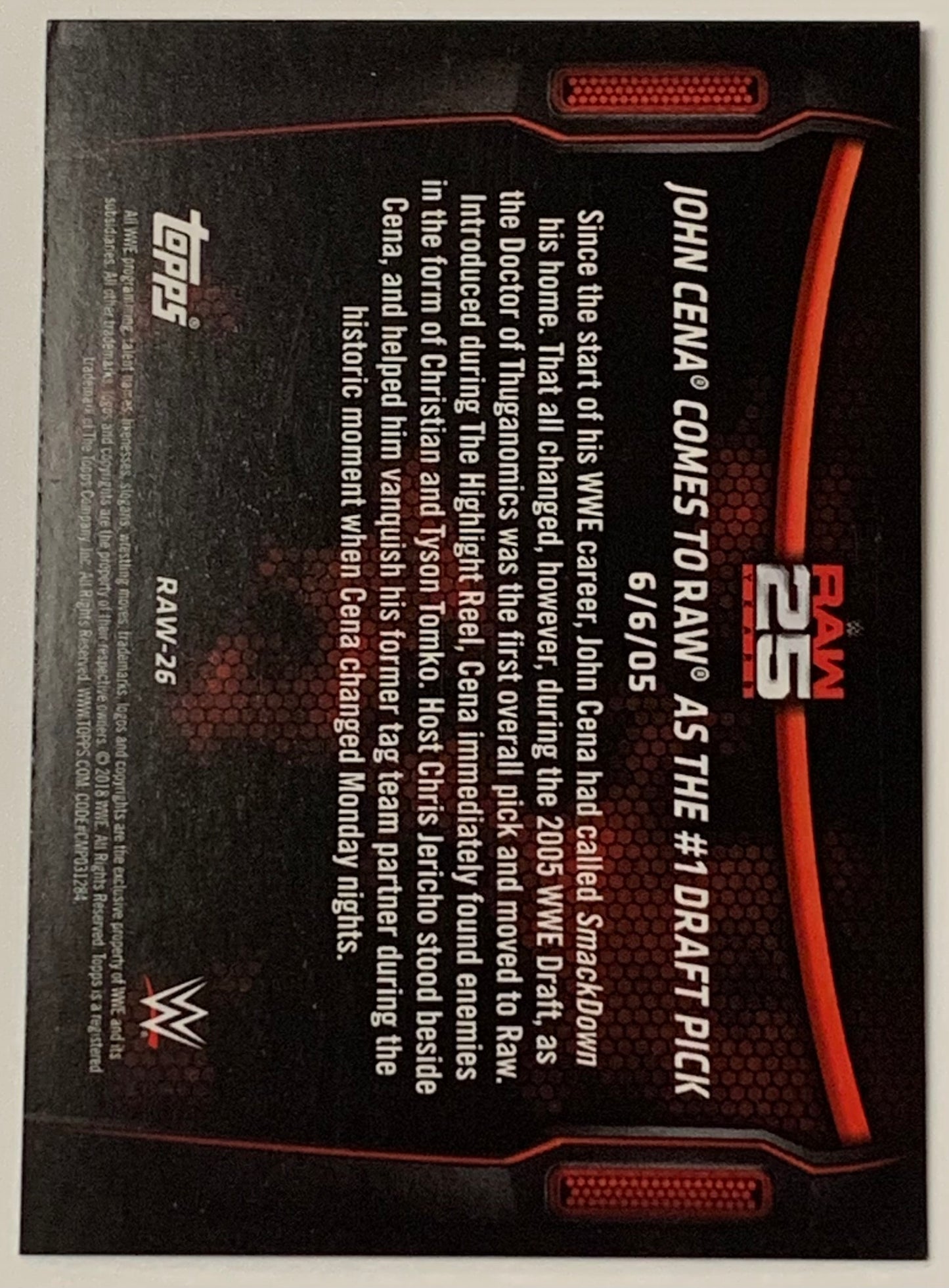 John Cena 2018 WWE Topps “RAW25” Insert Card