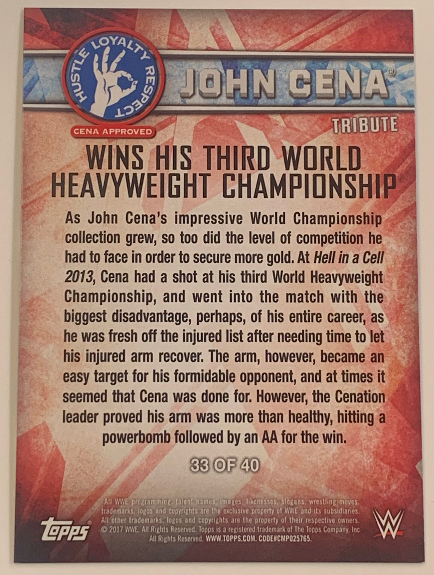 John Cena 2017 WWE Topps Tribute Card #33