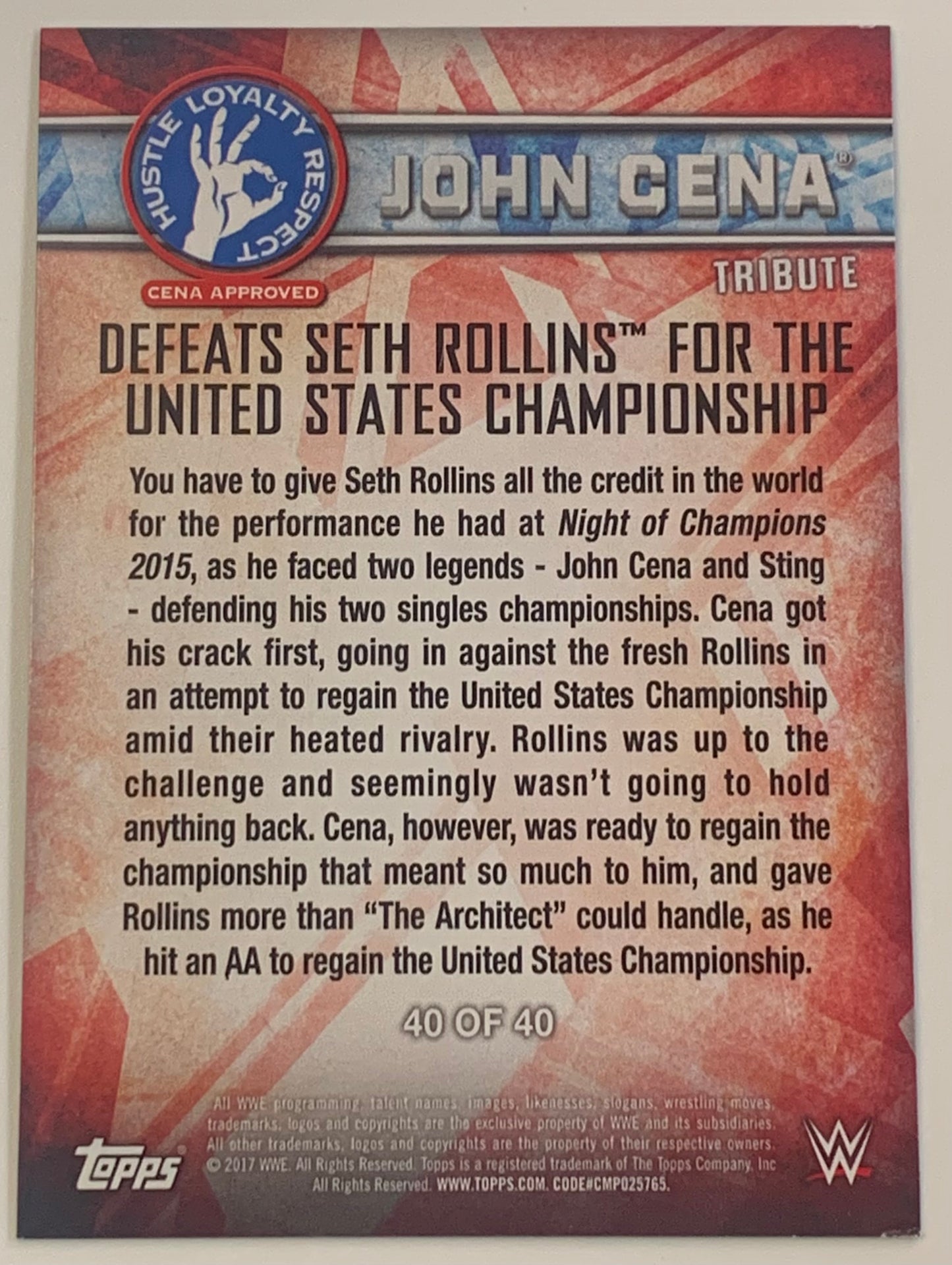 John Cena 2017 WWE Topps Tribute Card #40