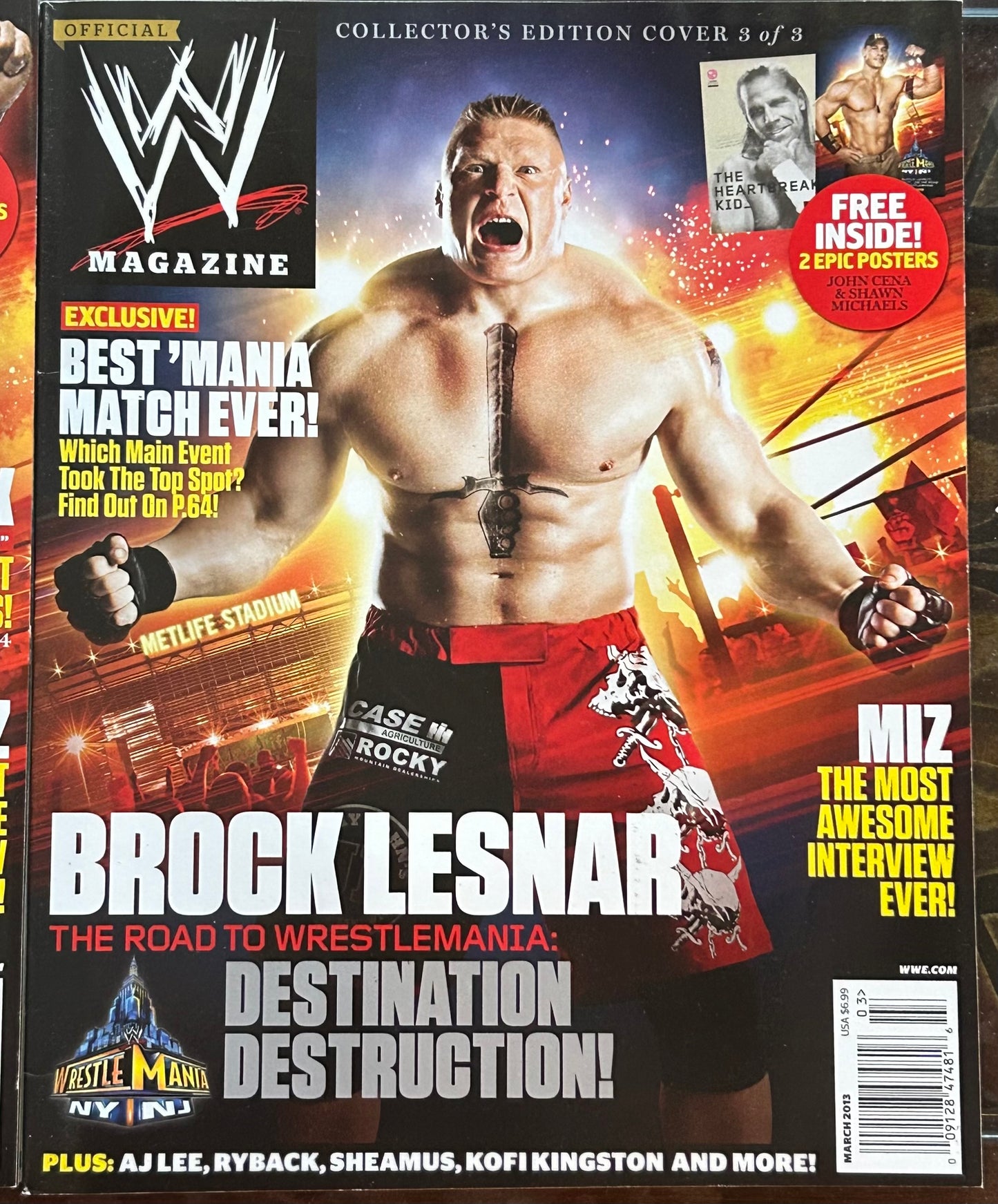 * WWE Magazine March 2013 (All 3 Collectible Covers (Posters Inside each Magazine)