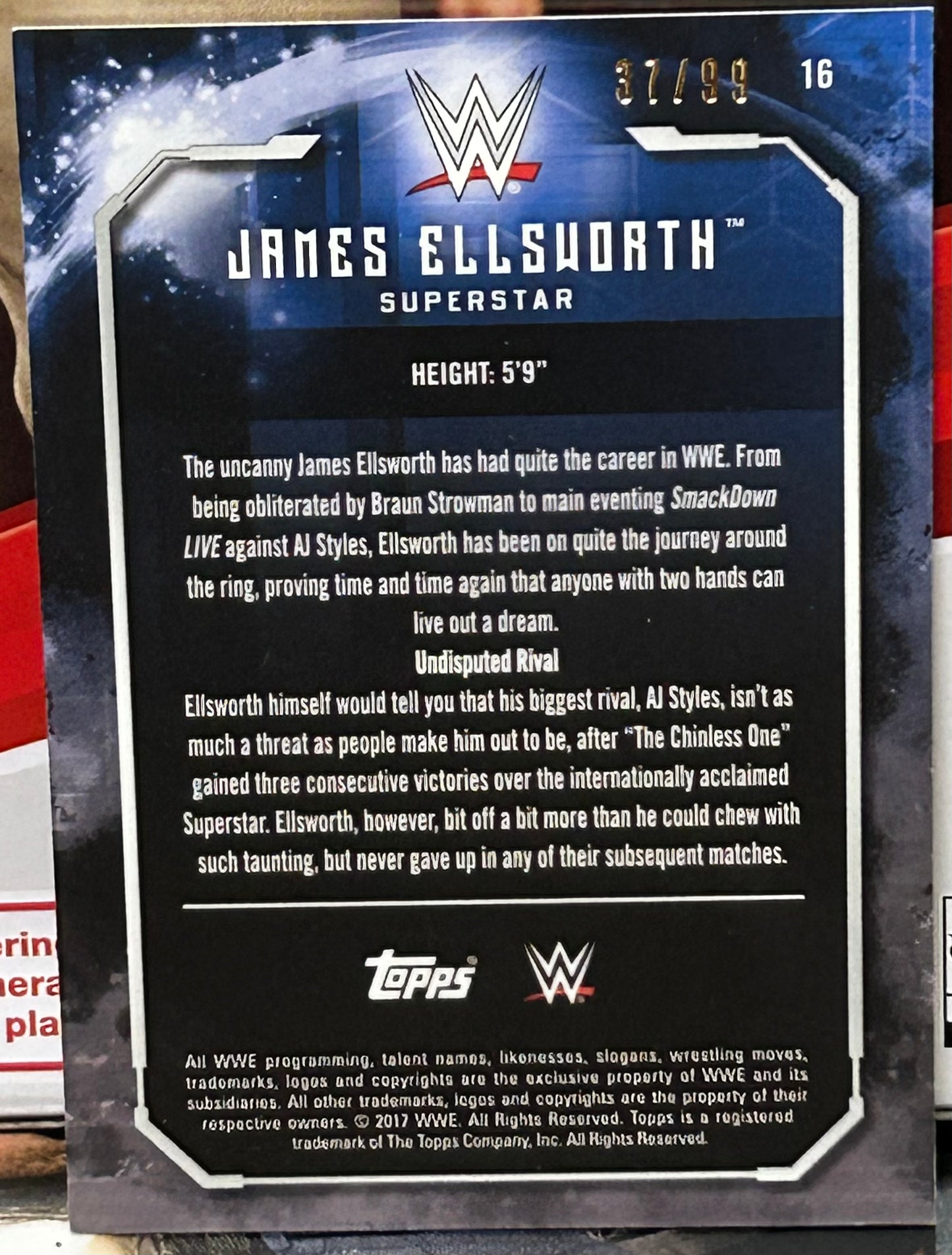 James Ellsworth 2017 WWE Topps Undisputed Bronze ROOKIE #/99