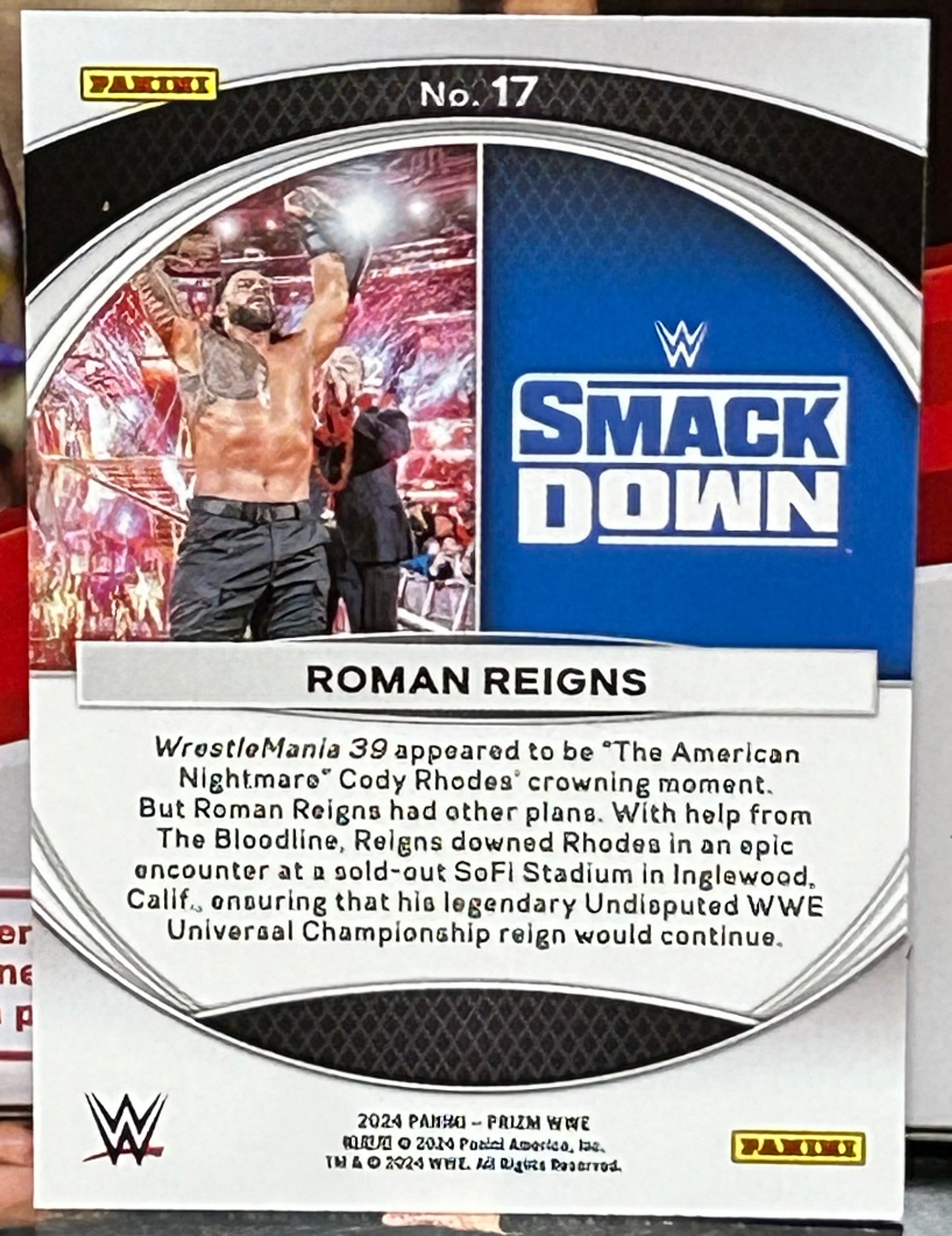 Roman Reigns 2024 WWE Panini Prizm Wrestlemania Moments Card