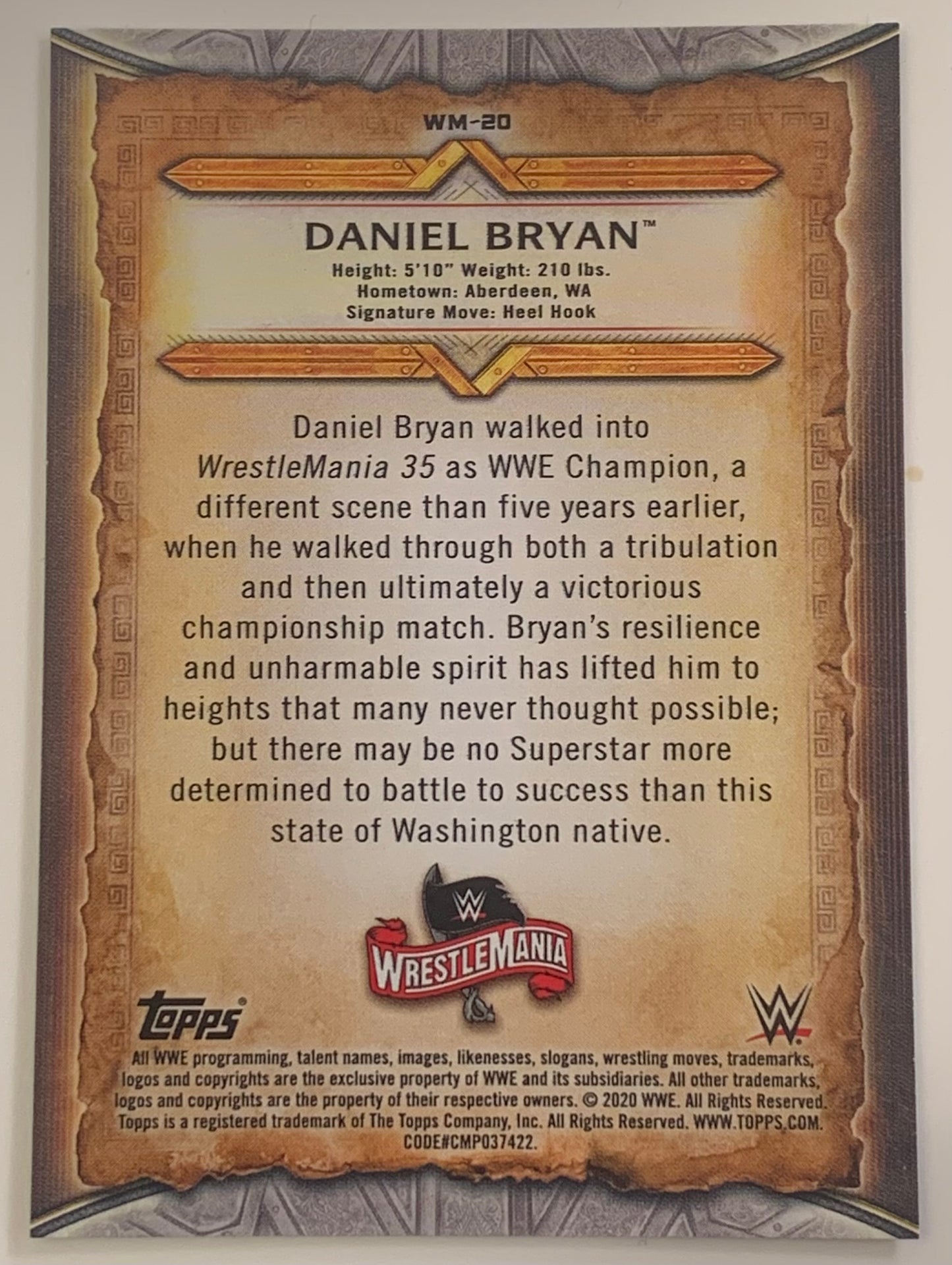 Daniel Bryan 2020 WWE Topps Wrestlemania Insert Card