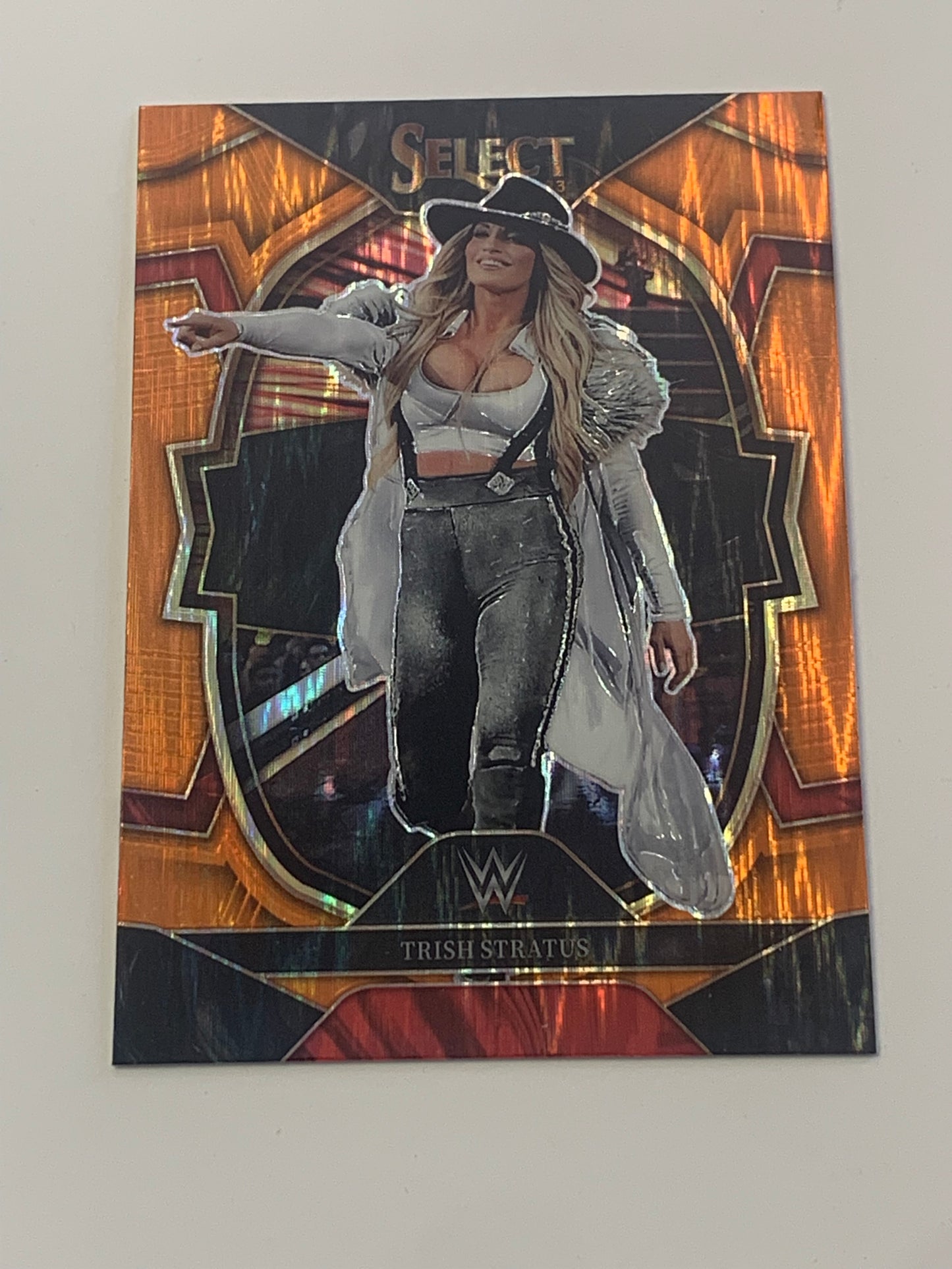 Trish Stratus 2023 WWE Mattel Select “Orange Flash Prizm” Refractor Card!!!
