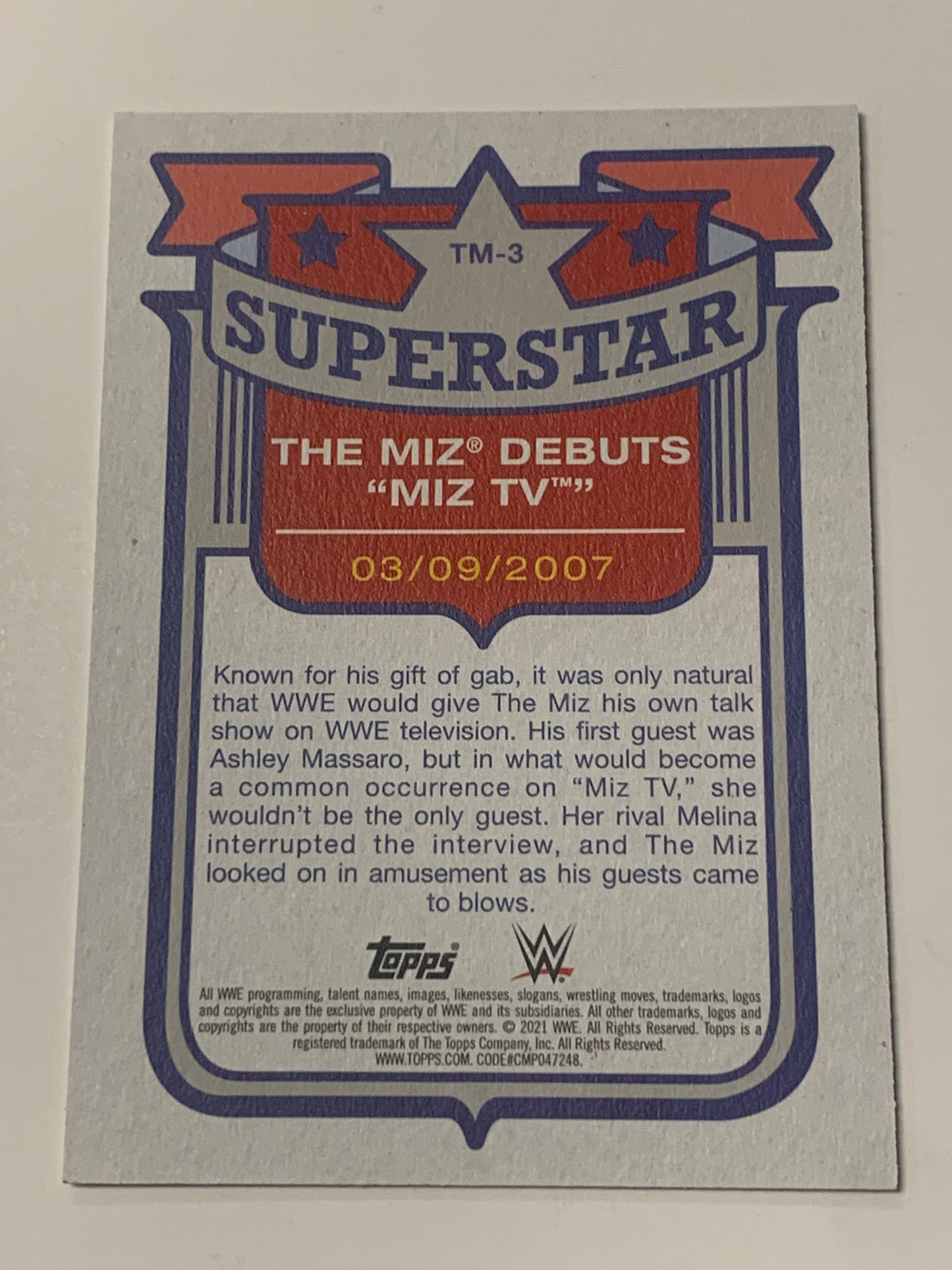 The Miz 2021 WWE Topps Superstar Card #3