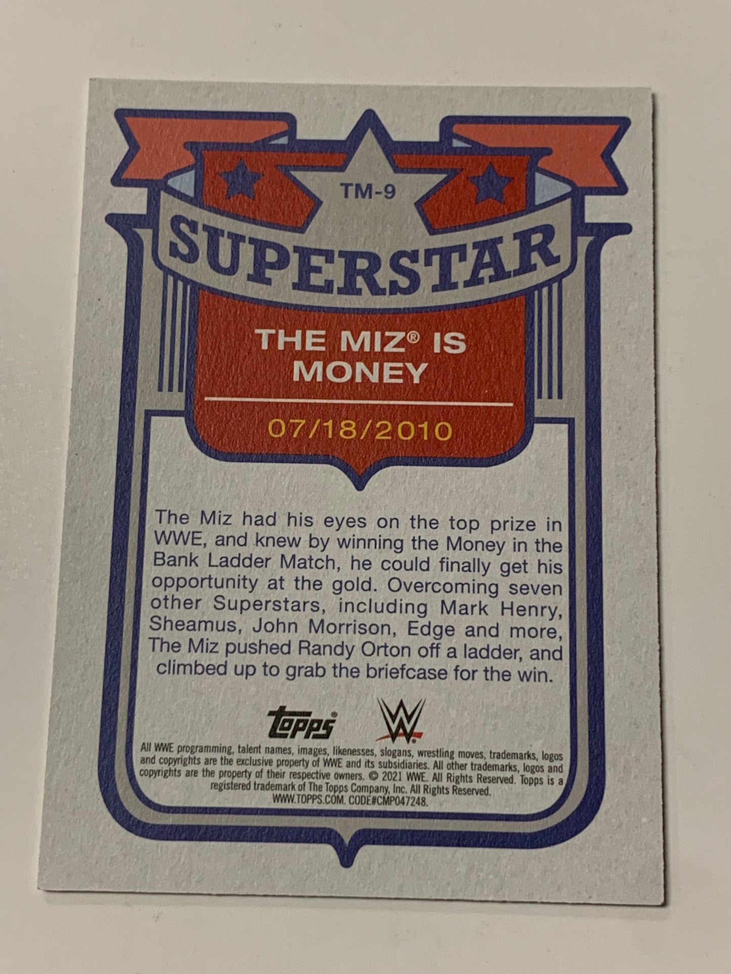 The Miz 2021 WWE Topps Superstar Card #9