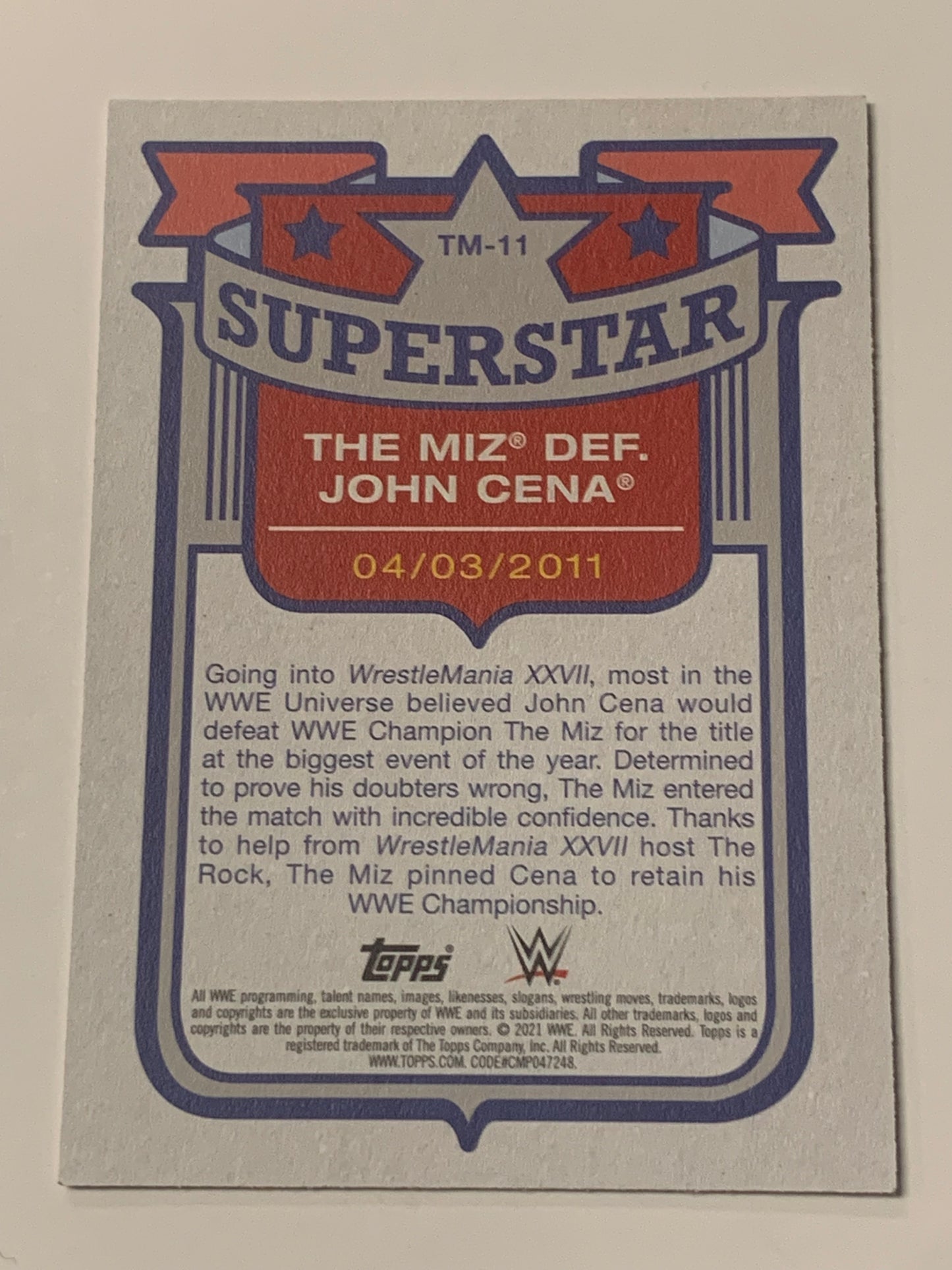 The Miz 2021 WWE Topps Superstar Card #11