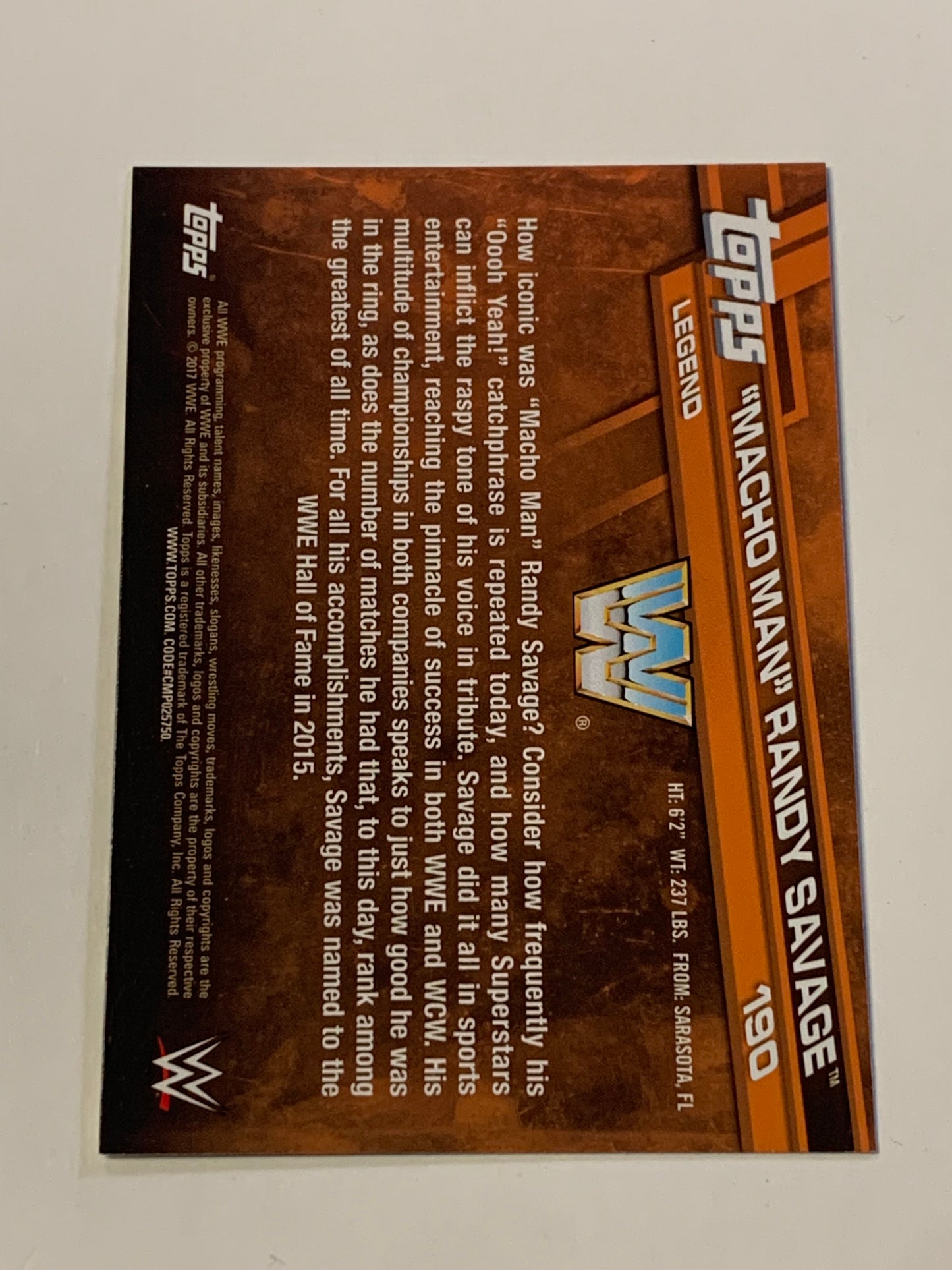 Macho Man Randy Savage 2017 WWE Topps Card