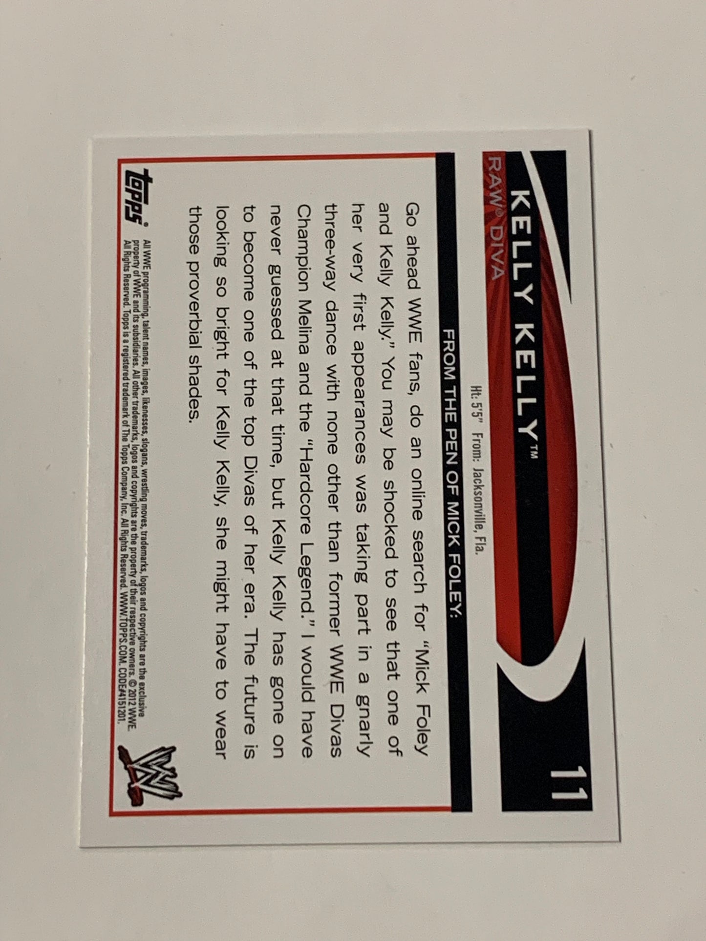 Kelly Kelly SIGNED 2012 WWE Topps Blue Parallel COA