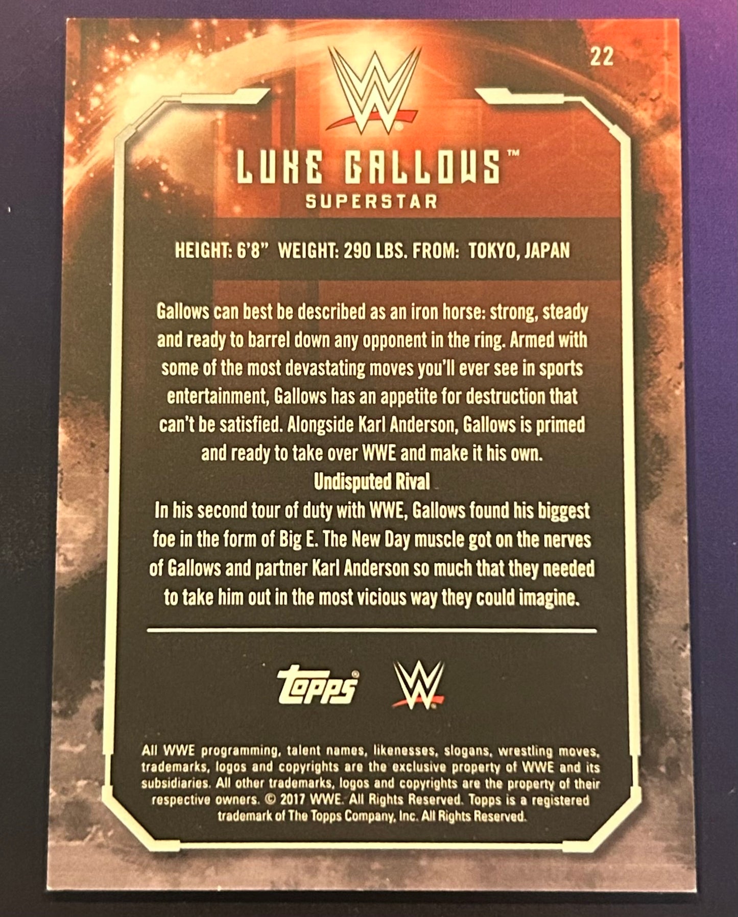 * Luke Gallows 2017 Topps Undisputed Card