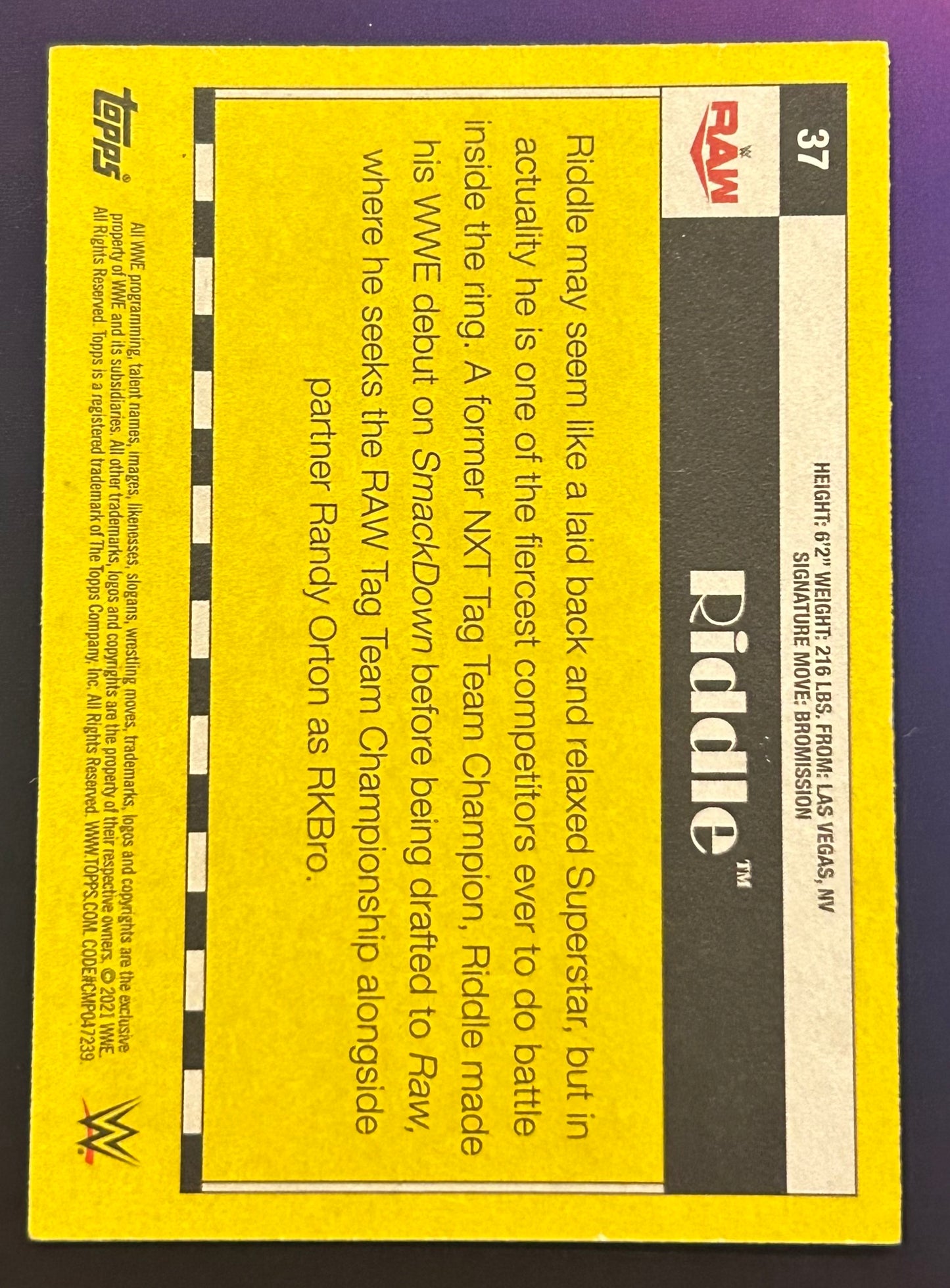 * Matt Riddle 2021 WWE Topps Heritage Card