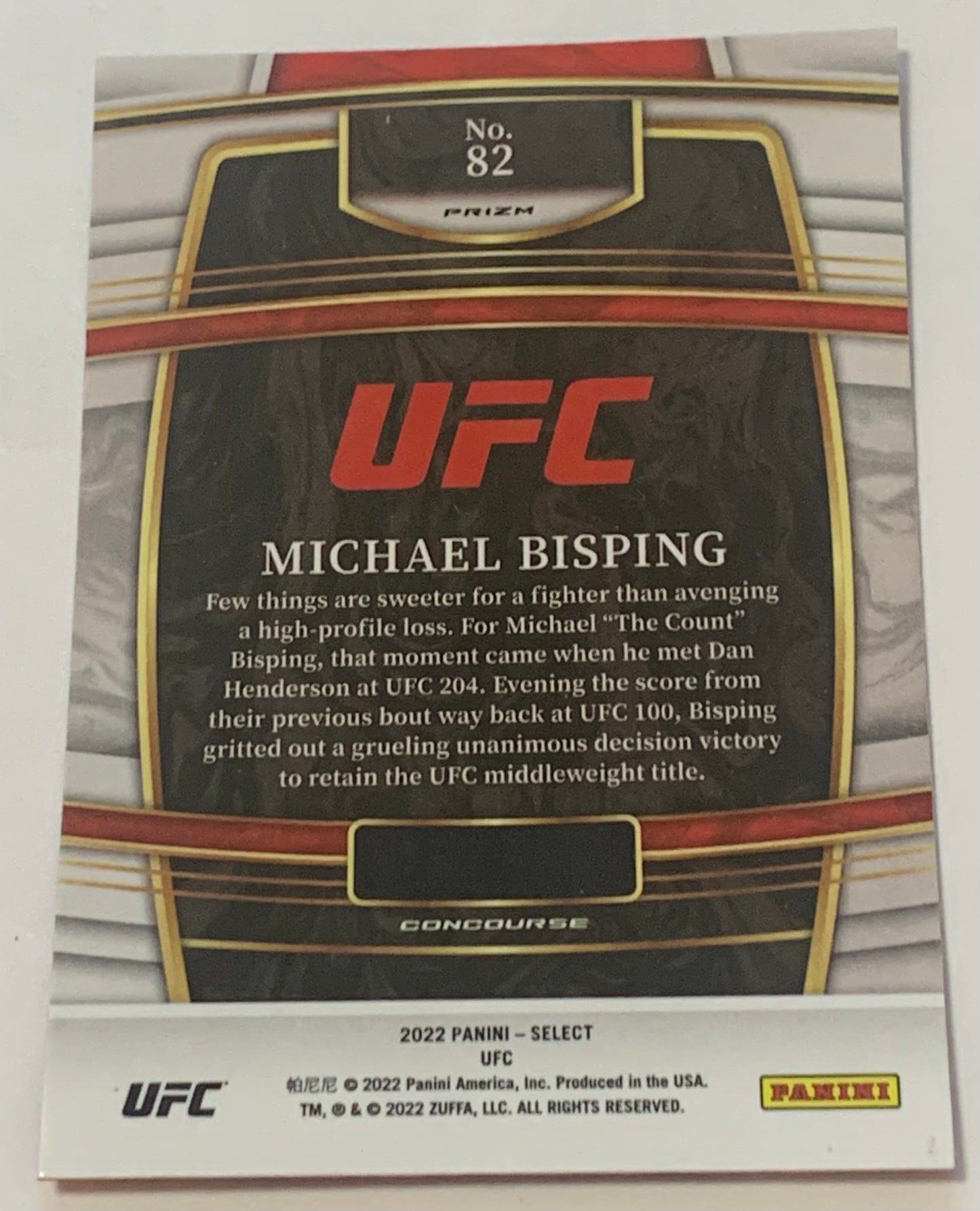 Michael Bisping 2022 UFC Panini Select Orange Flash Prizm Concourse Card
