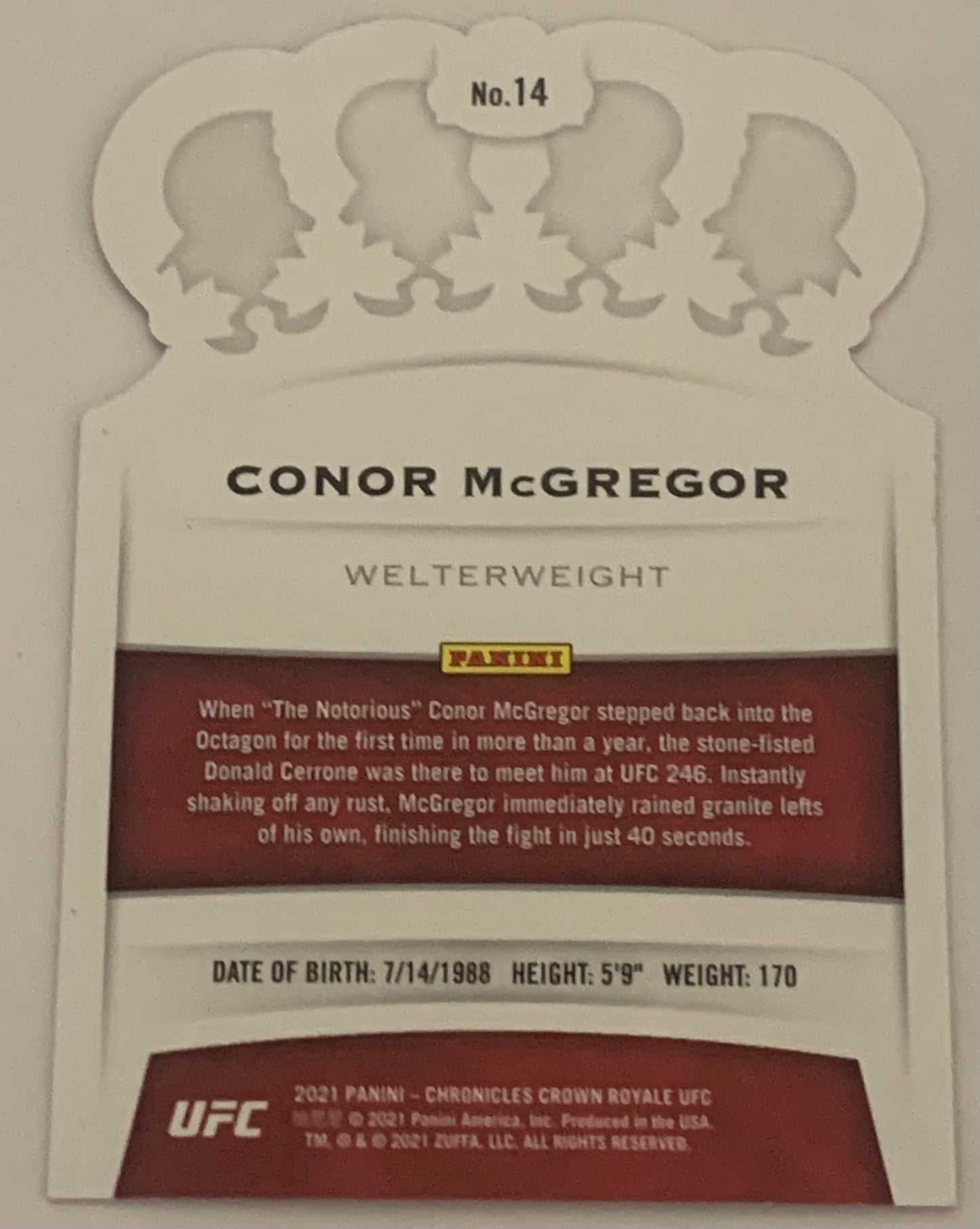 Conor McGregor 2021 UFC Panini Chronicles Crown Royale PINK Card