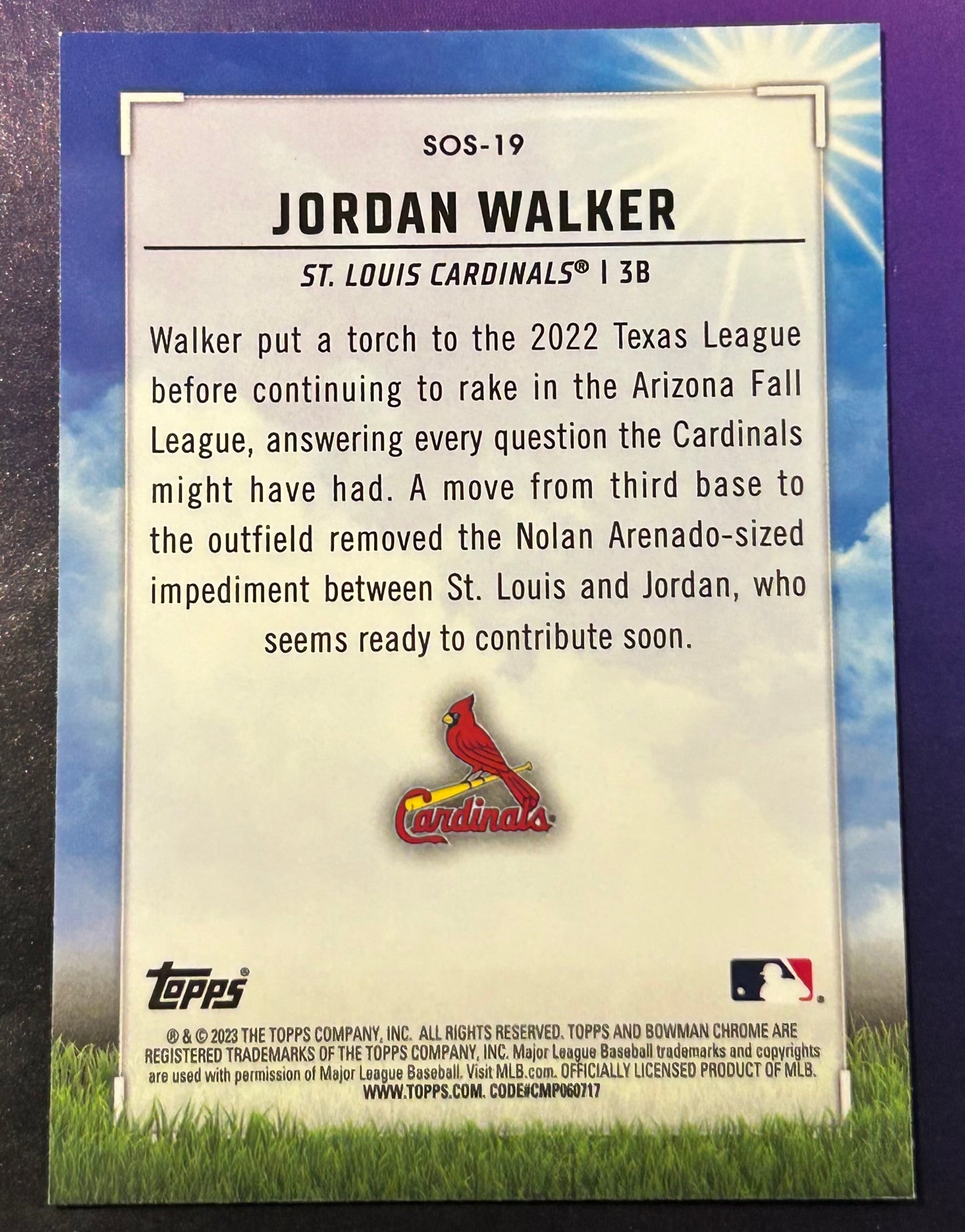 * Jordan Walker 2023 Bowman Chrome “Sights on September” Card CARDINALS