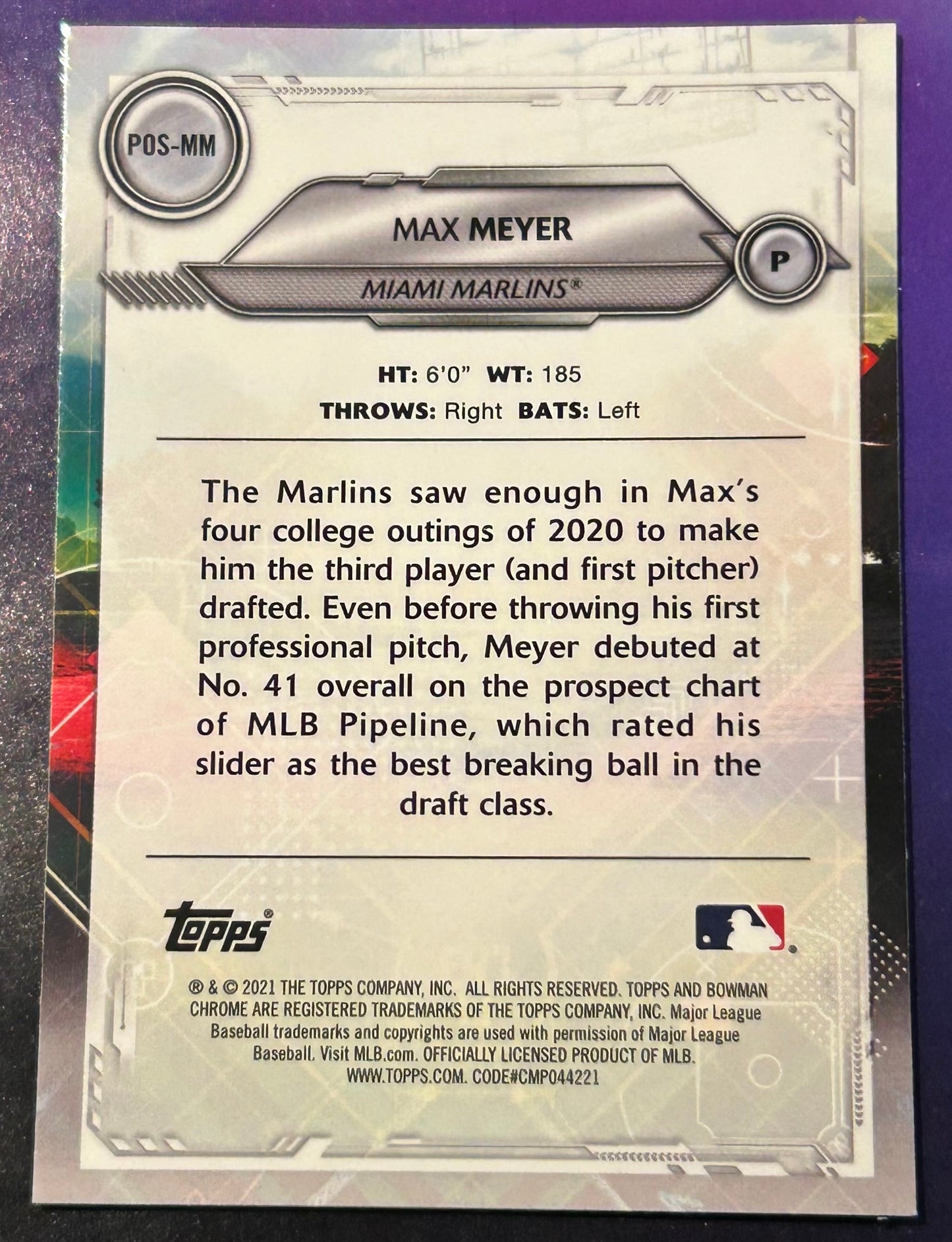 * Max Meyer 2021 Bowman Chrome “Positional Promise” Insert Card