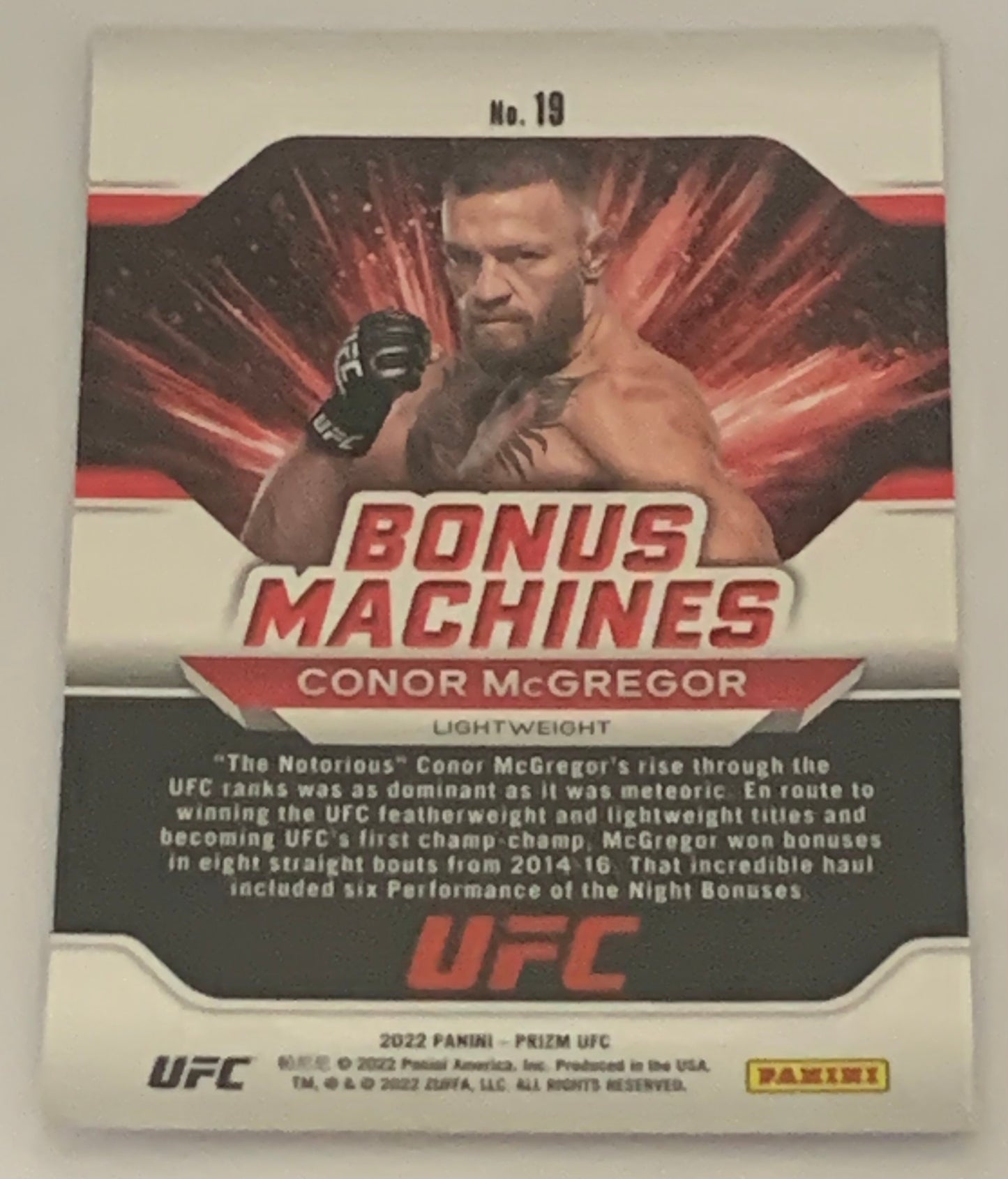 Conor McGregor 2022 Panini Prizm “Bonus Machines” Insert Card
