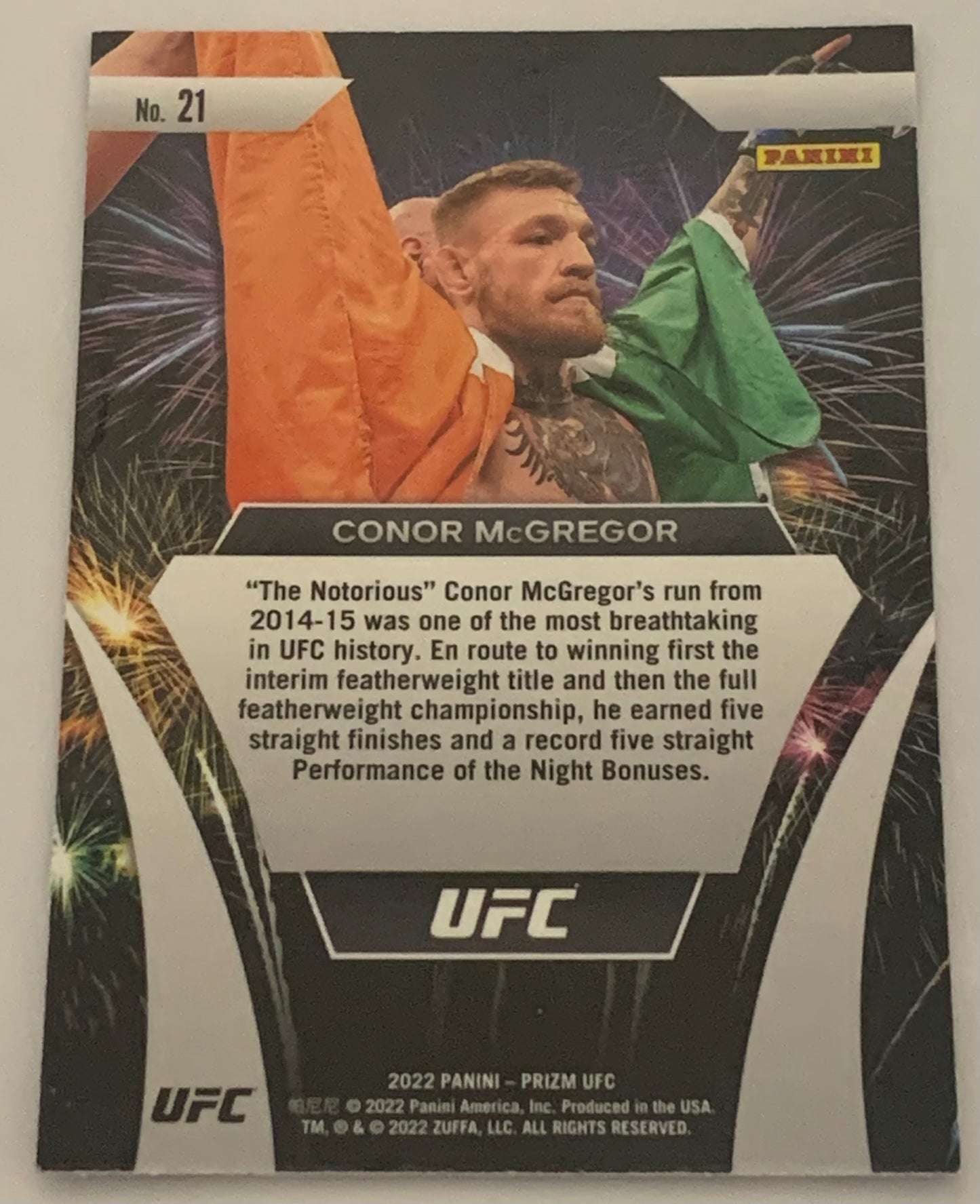 Conor McGregor 2022 Panini Prizm “Fireworks” Insert Card