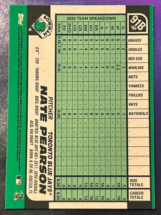 * Nate Pearson 2021 Bowman Chrome (1991 Throwback) ROOKIE Refractor BLUE JAYS