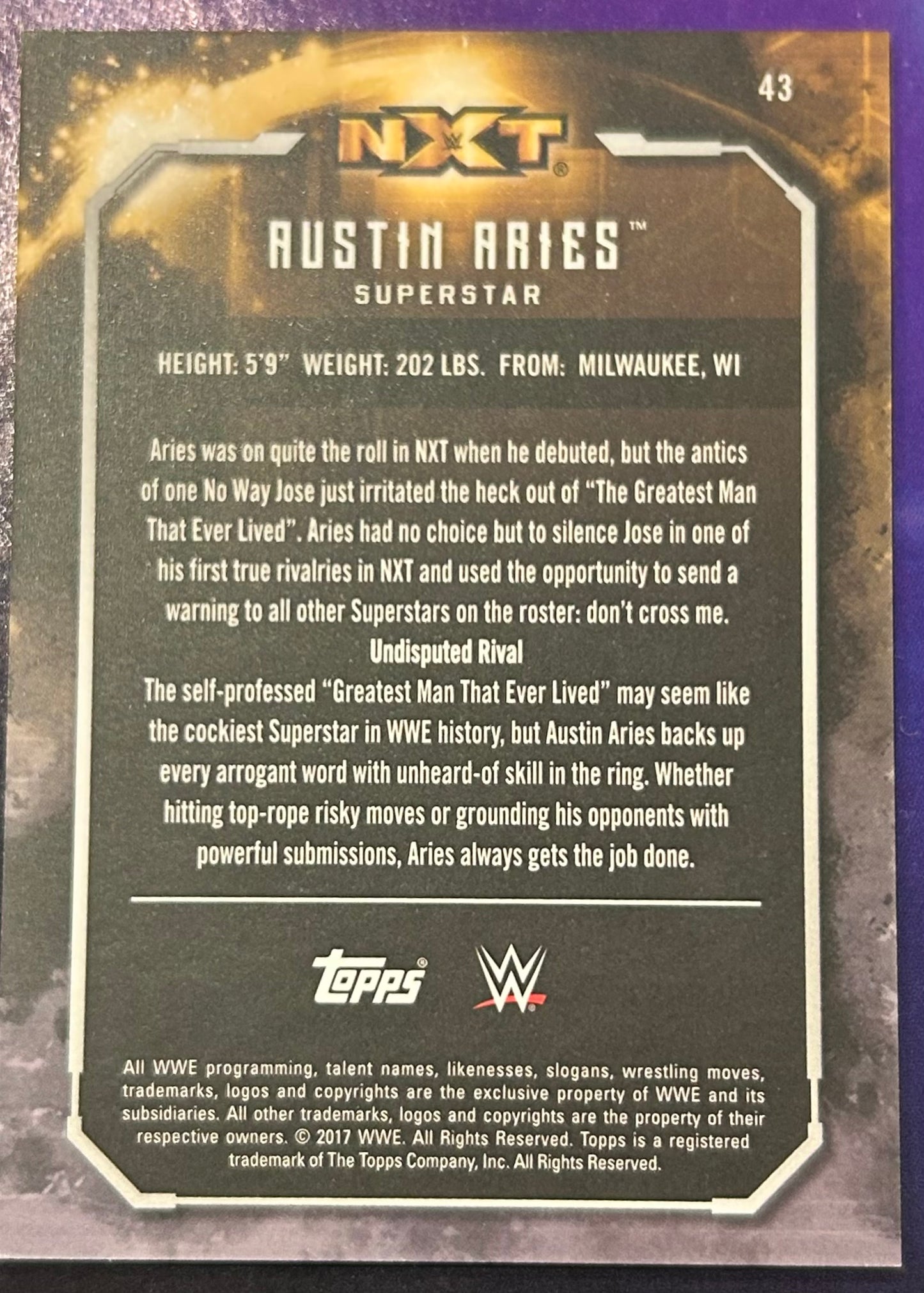 * Austin Aries 2017 NXT WWE Topps Undisputed BLUE Parallel Card