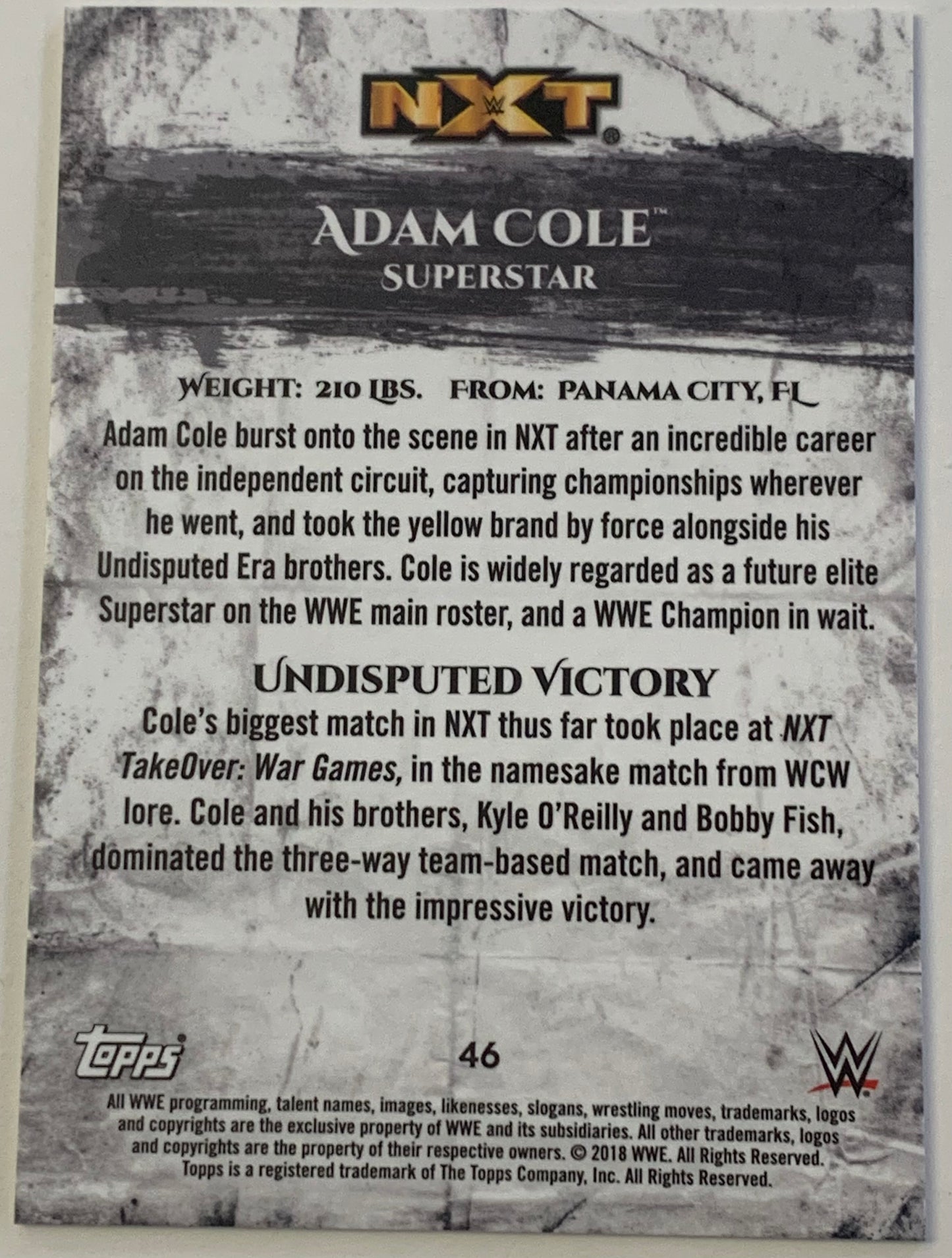 Adam Cole 2018 WWE Topps Undisputed Emerald Parallel Card #36/50 (Only 50 Made)
