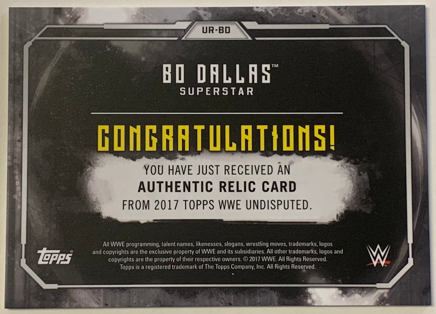 Bo Dallas 2017 WWE Topps Undisputed Authentic Relic Card #143/199 (Uncle Howdy)