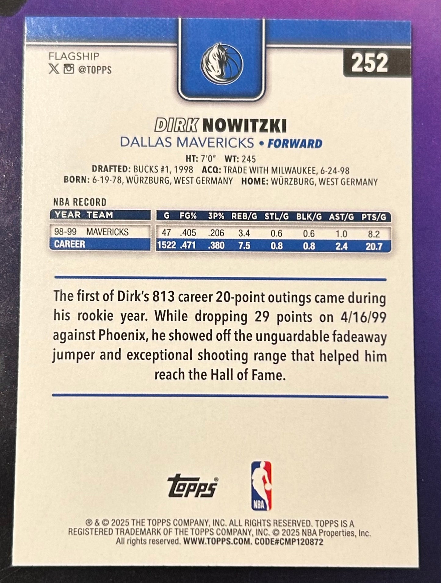 * Dirk Nowitzki 2025-26 Topps NBA Card DALLAS MAVERICKS